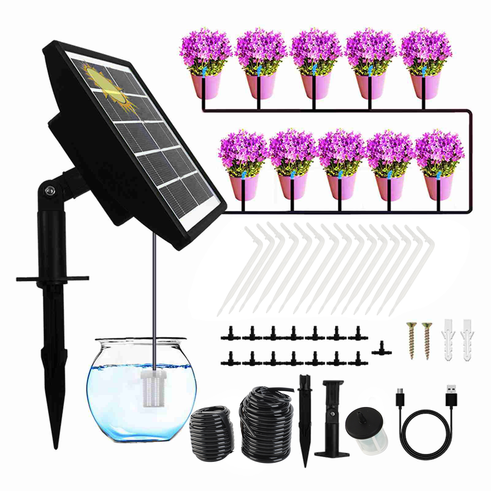 Ip67 Wasserdichtes, Solarbetriebenes Automatisches Bewässerungssystem, Solarbetriebenes Automatisches Tropfbewässerungsset Mit Rückflusssicherung