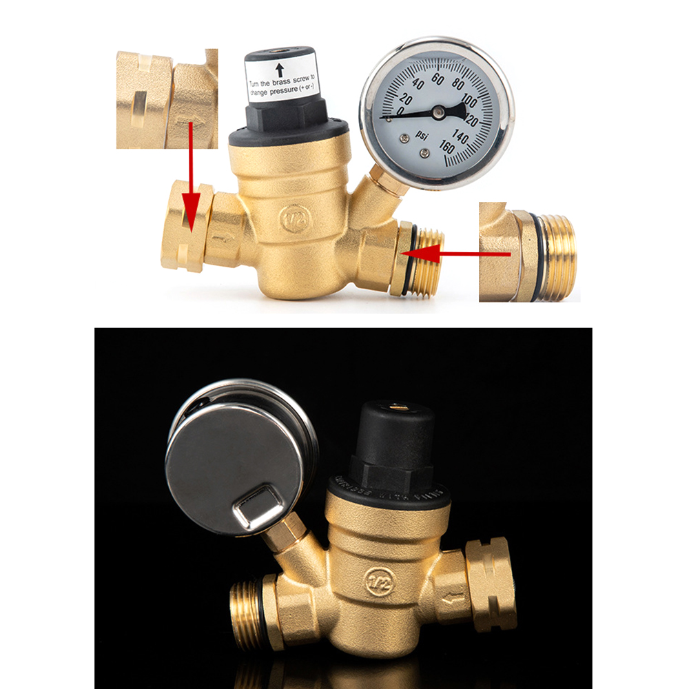 Bleifreier, Einstellbarer Wasserdruckregler Aus Messing Mit 0-160 Psi-manometer Und Einlassfilter Für Wohnmobile Und Wohnwagen.