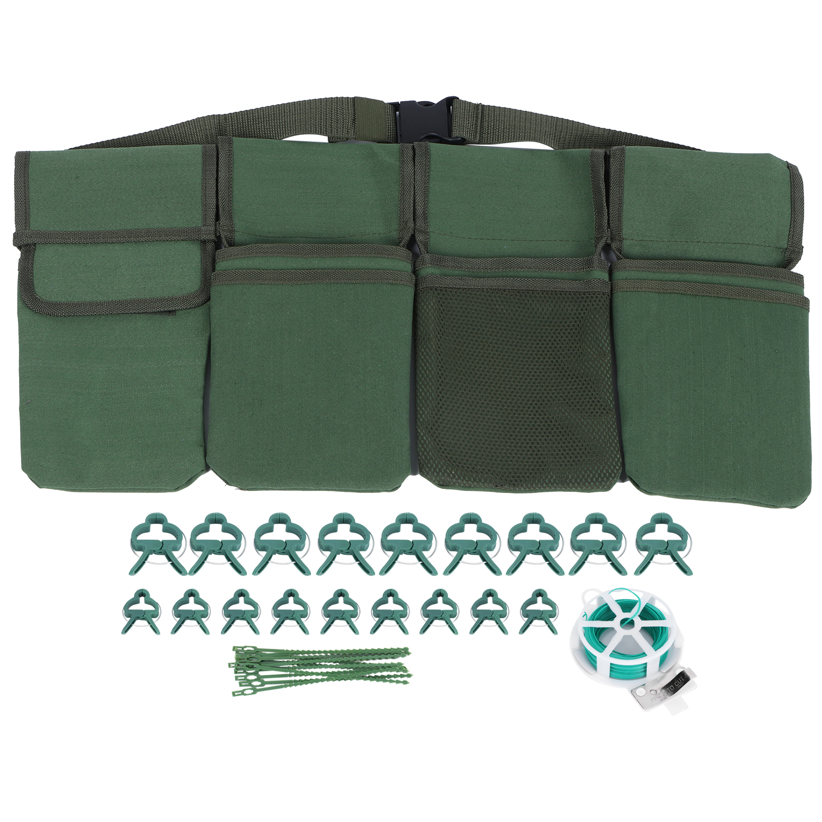 Gartenwerkzeugset Inklusive Grüner Gürteltasche, Pflanzenstützclips Und Verstellbaren Kabelbindern.