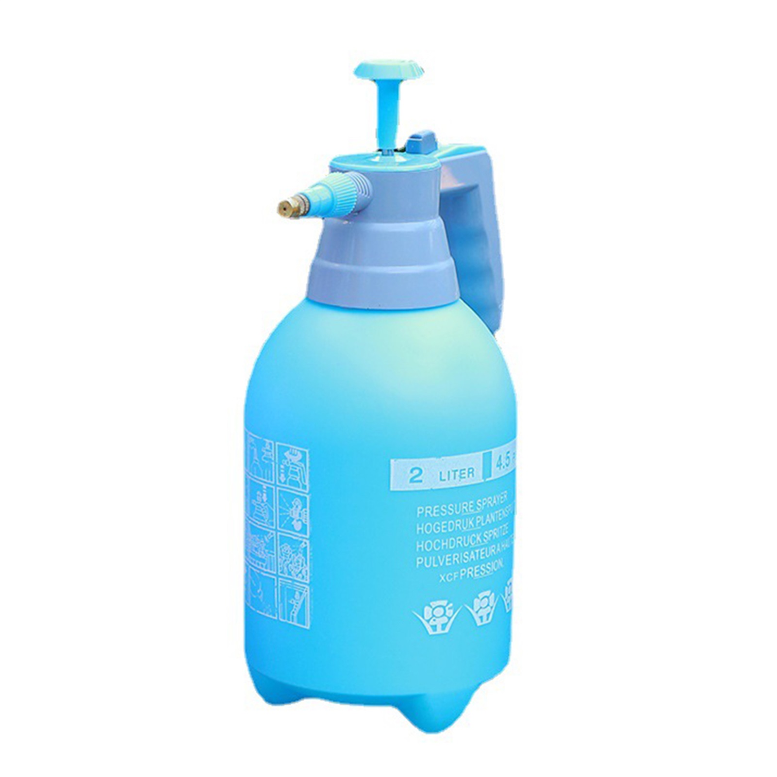 2-liter-gartensprühgerät Aus Blauem Kunststoff Mit Hochdruck-bewässerungstank Und Dickem Sprühstrahl.