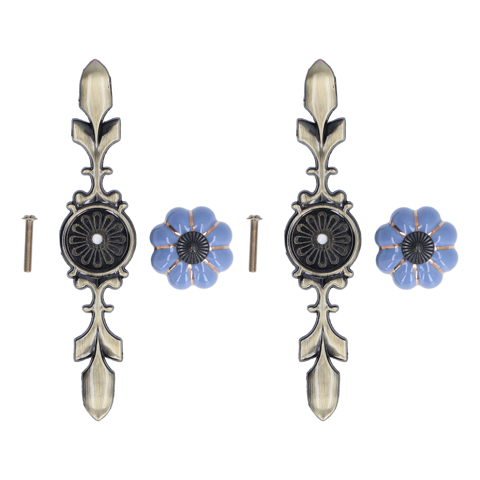 Set Aus 2 Blauen Keramik-schubladengriffen, Handbemalt, Kürbismotiv, Chinesischer Landhausstil