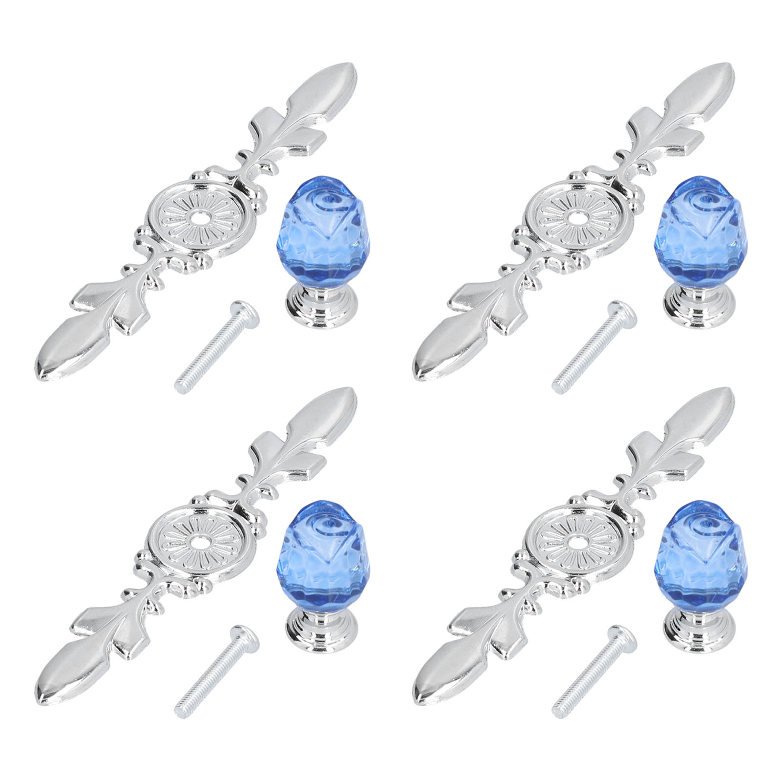 Set Mit 4 Kristallgriffen Inklusive Rosette, Moderner Und Minimalistischer Europäischer Stil, Für Schubladen, Kommoden Und Schränke, Blau