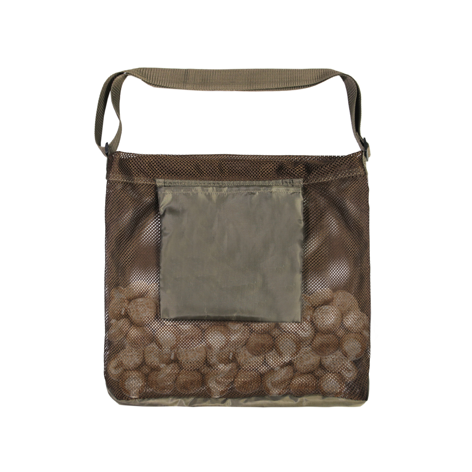 Atmungsaktive Pilzsammeltasche Aus Netzgewebe Mit Verstellbarem Schultergurt, Braune Farbe.