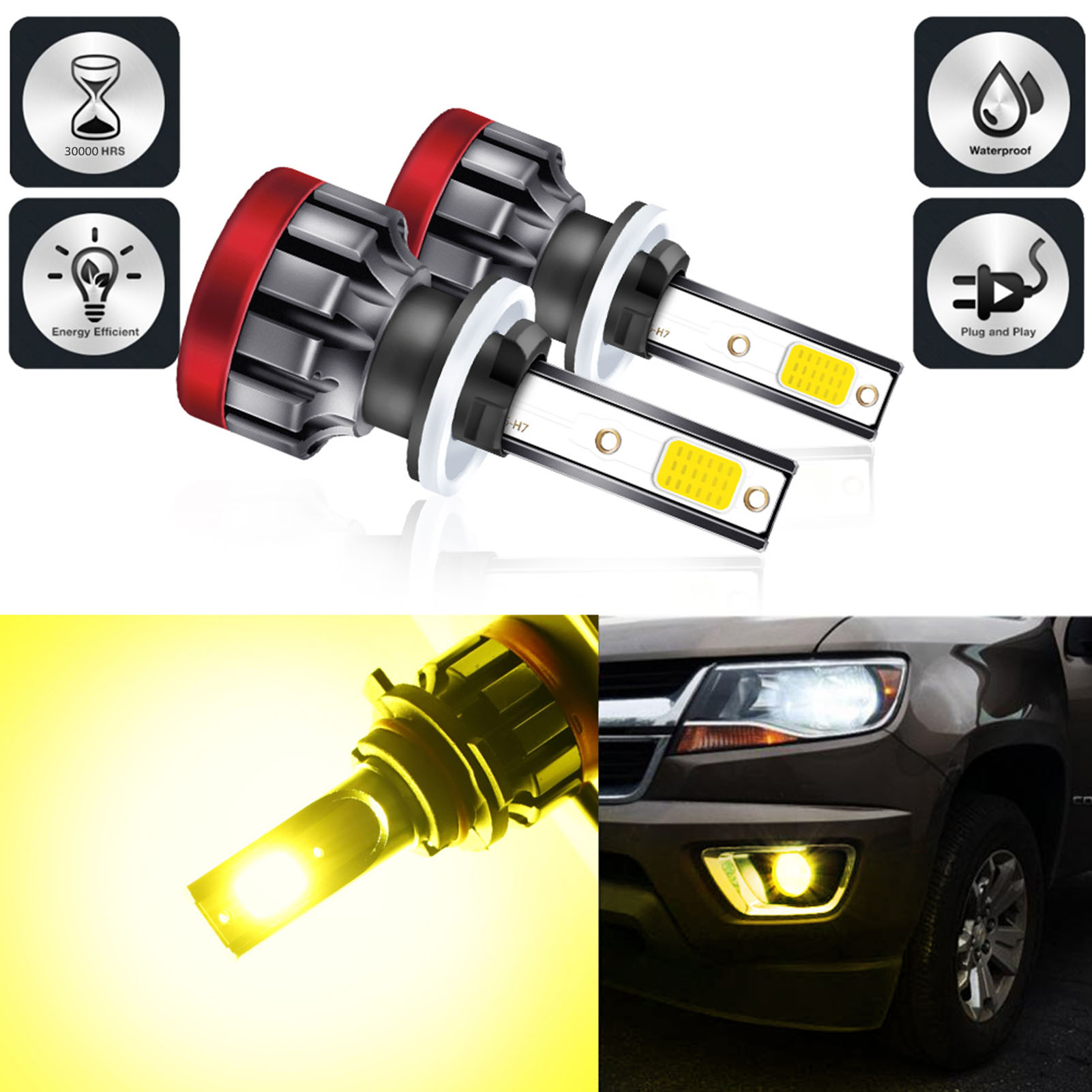 Led-nebelscheinwerferlampen 880/881, Gelb 3000k, 3000 Lumen, 30w, Hohe Leistung, Für Pkw Und Lkw