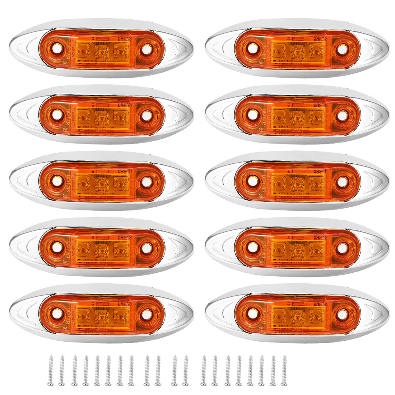 Packung Mit 10 Piranha-seitenmarkierungsleuchten Mit 3 Leds, Wasser- Und Staubdicht, Für Lkws Und Anhänger, Bernsteinfarben.