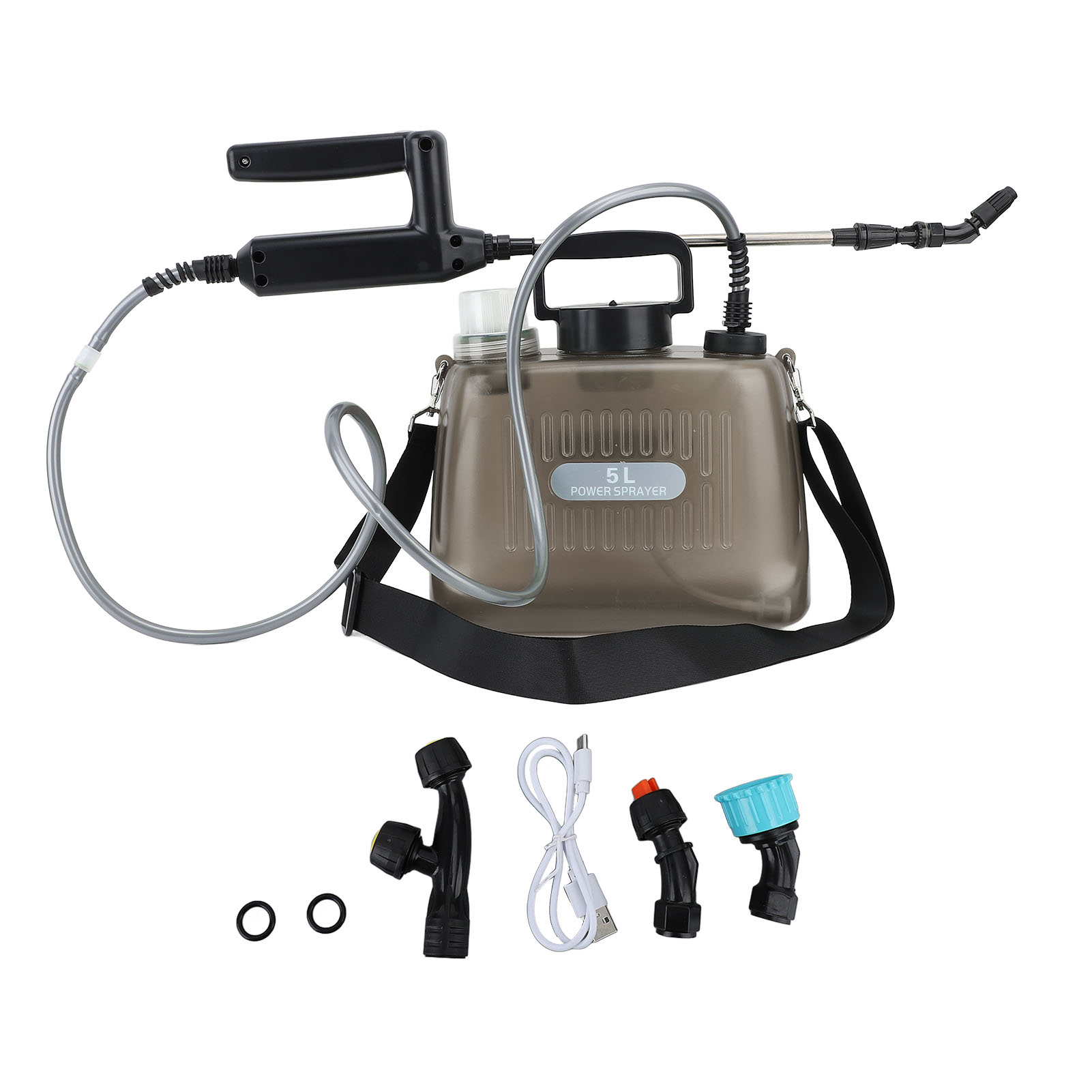Tragbarer Elektrischer Sprüher (5 Liter), 2000-mah-akku, Automatik, Mit 4 Düsen, Elektrischer Unkrautvernichter Für Autowäsche Und Garten, Grau