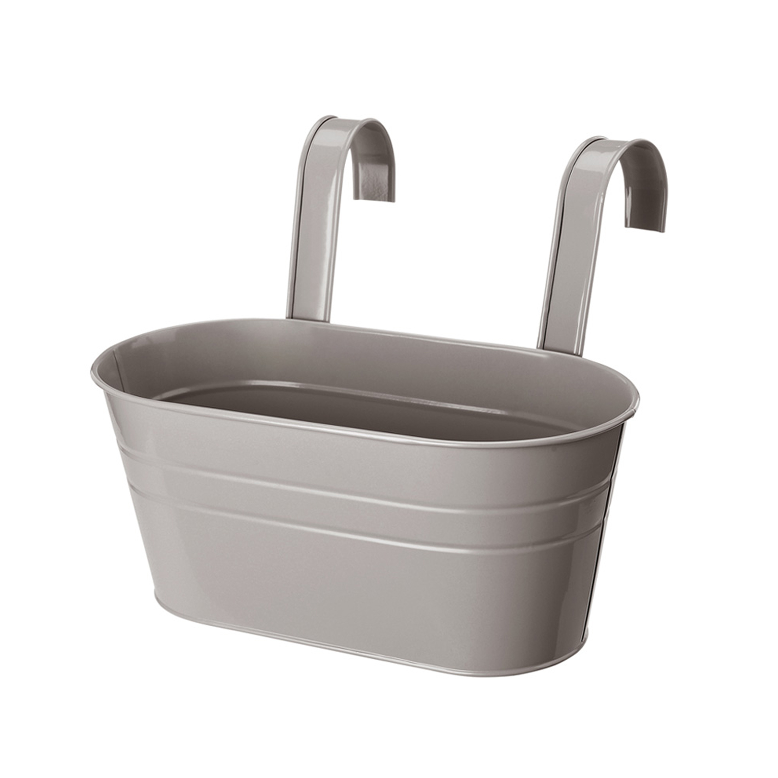 Set Aus 2 Hängenden Metallblumentöpfen Mit Haken Zur Befestigung An Zaun, Terrasse Oder Balkon, Grau.