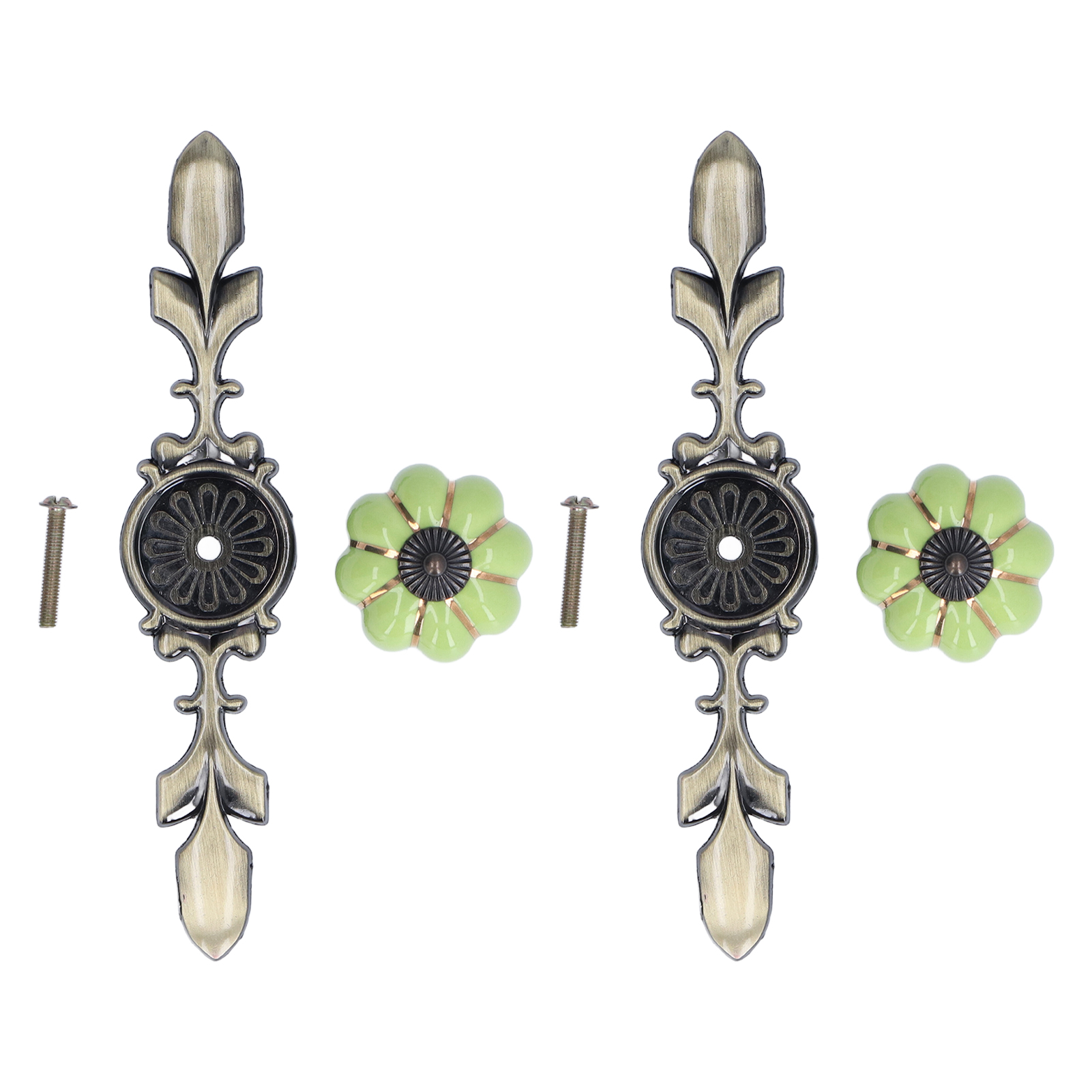 Set Aus 2 Handbemalten Keramik-schubladenknöpfen Mit Kürbismotiv Im Chinesischen Landhausstil, Grün.