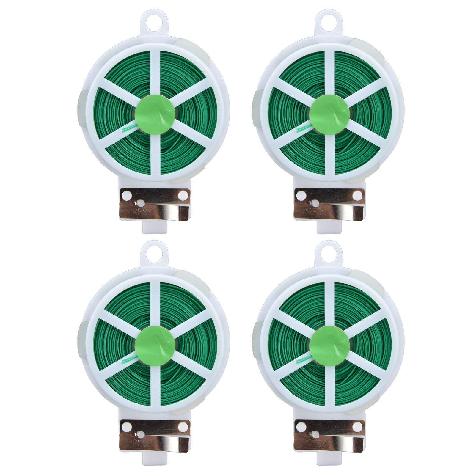 Set Mit 4 Pflanzenbindern, 50 Meter, Gedrehter Grüner Draht Mit Integriertem Drahtschneider, Zum Stützen Und Befestigen Von Zimmer- Und Gartenpflanzen.