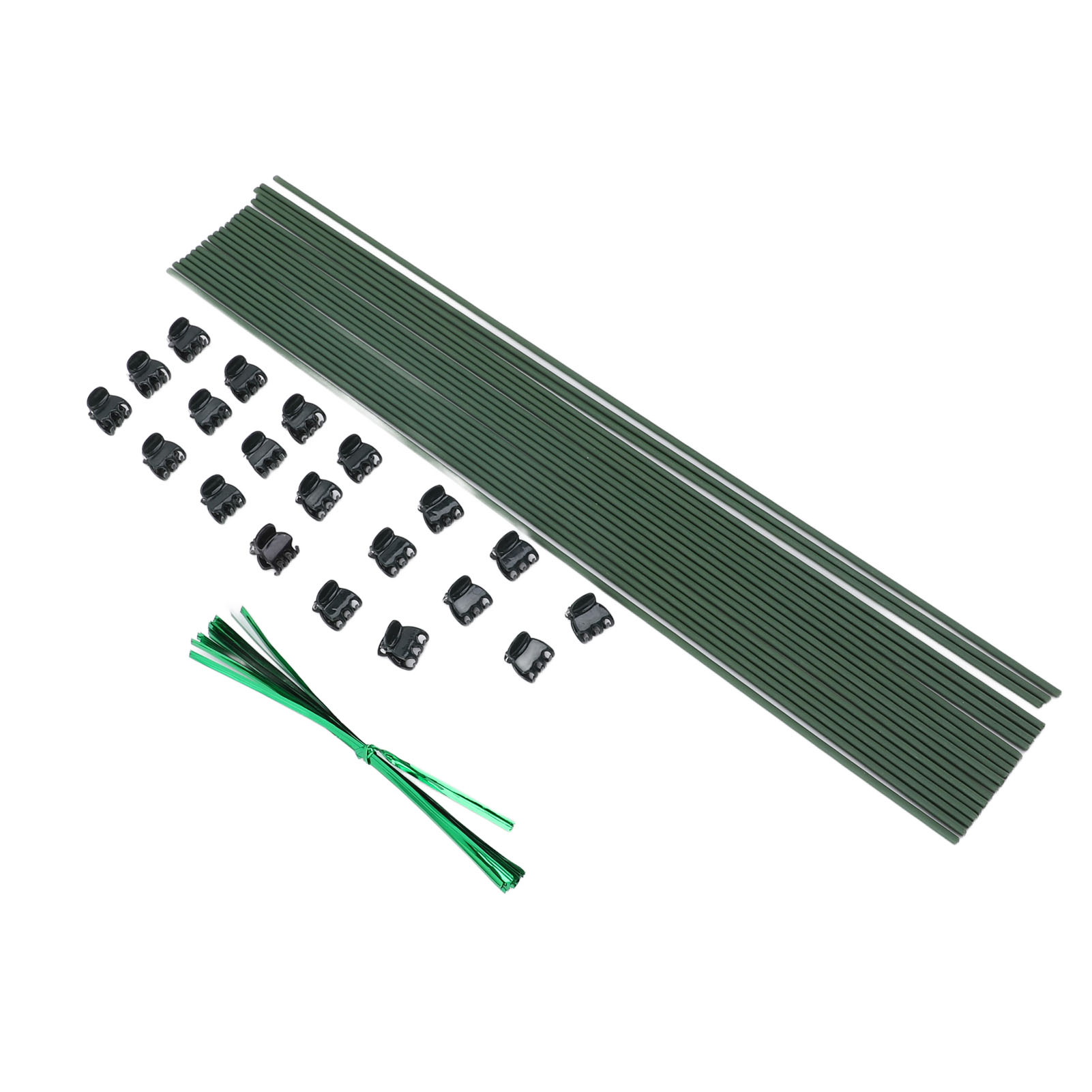 Set Aus 40 Pflanzenstützen Aus Edelstahl Mit Grüner Beschichtung, Stabil Und Flexibel, Mit Befestigungsbändern, Für Orchideen, Pfingstrosen, Tomaten Und Einstämmige Pflanzen.