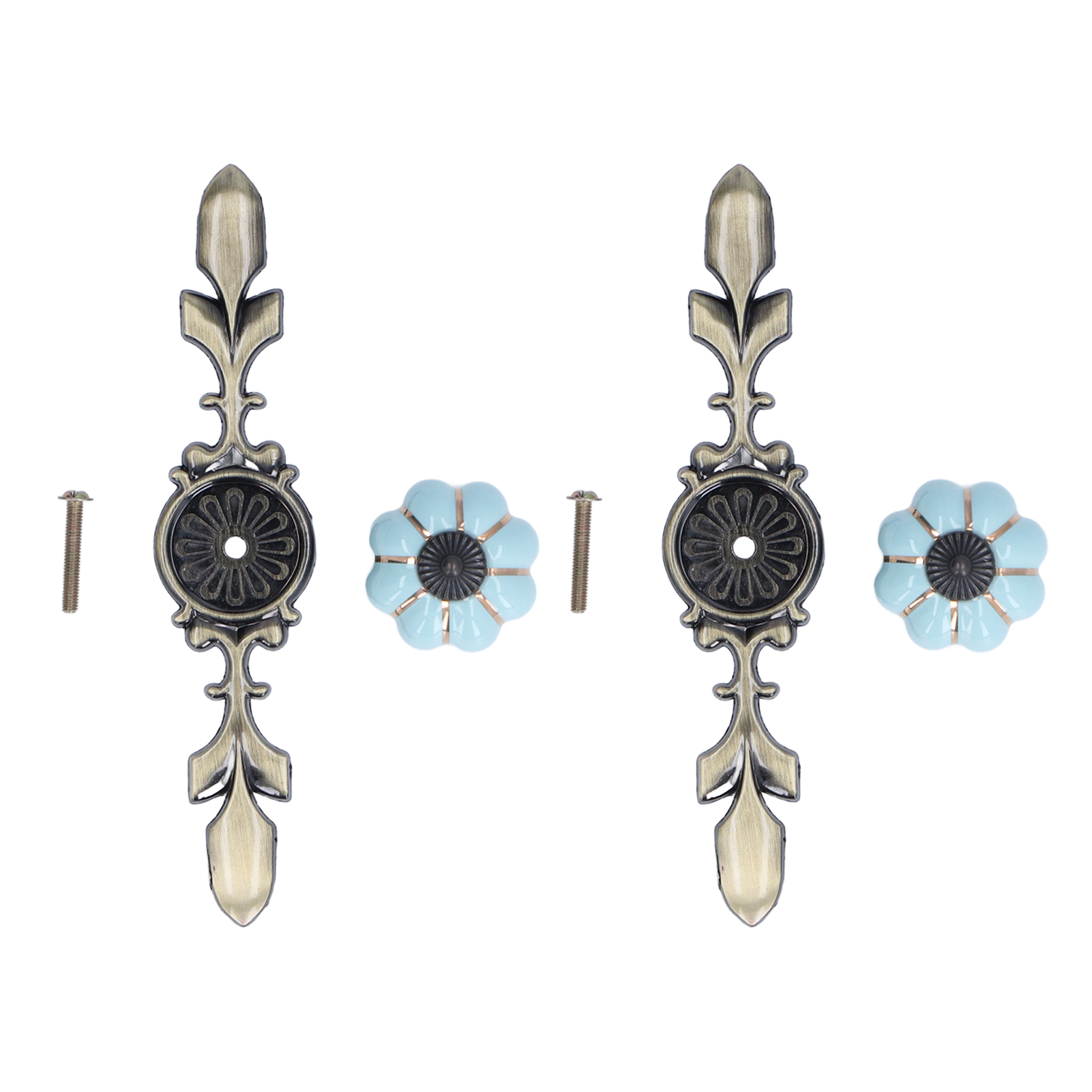 Set Aus 2 Handbemalten Keramik-schubladenknöpfen, Kürbismotiv, Chinesischer Landhausstil, Hellblau