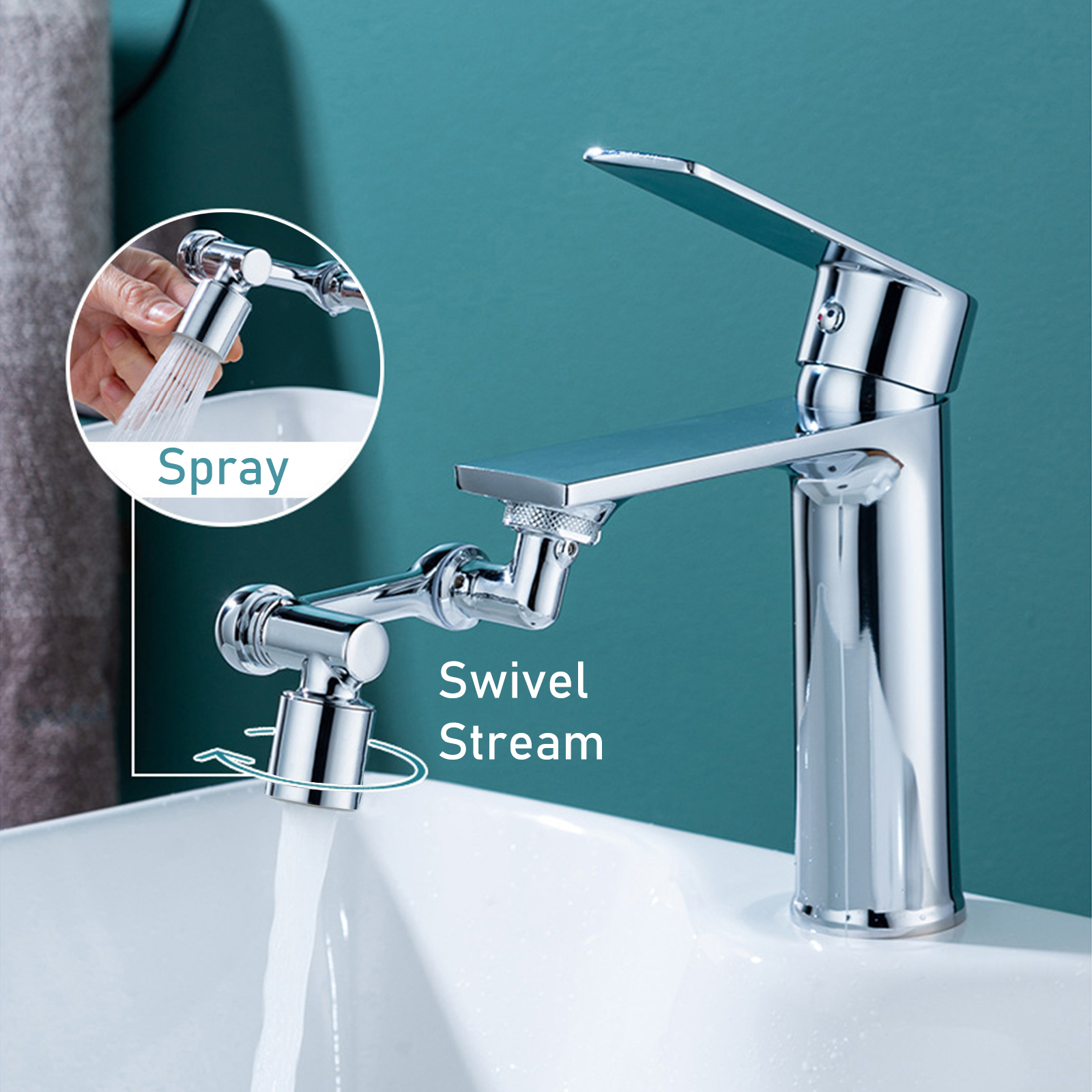 Schwenkbarer Wasserhahnverlängerungssatz Mit 1080°-schwenkfunktion, 2 Sprühmodi, Spritzschutzfilteradapter Und Belüfter Mit Schlüssel.