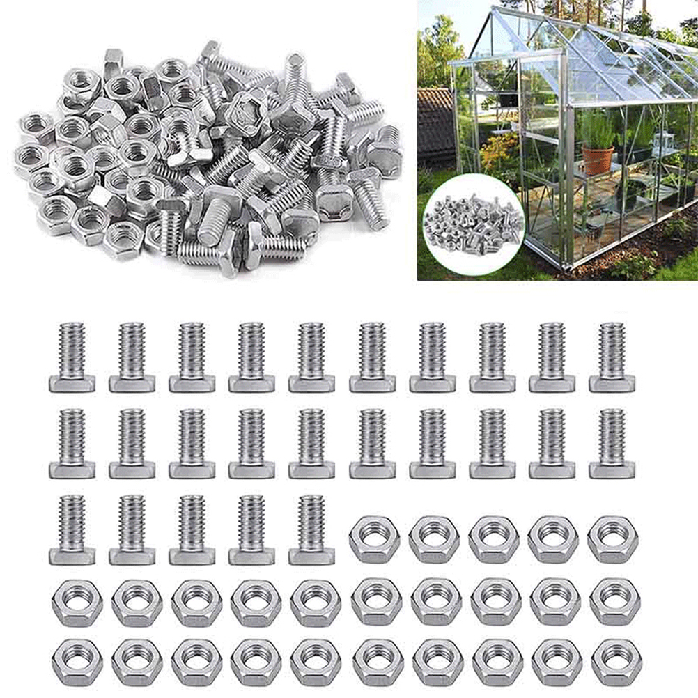 Set Mit 50 Rostfreien Aluminiummuttern Für Gewächshäuser Und Terrassenzubehör.