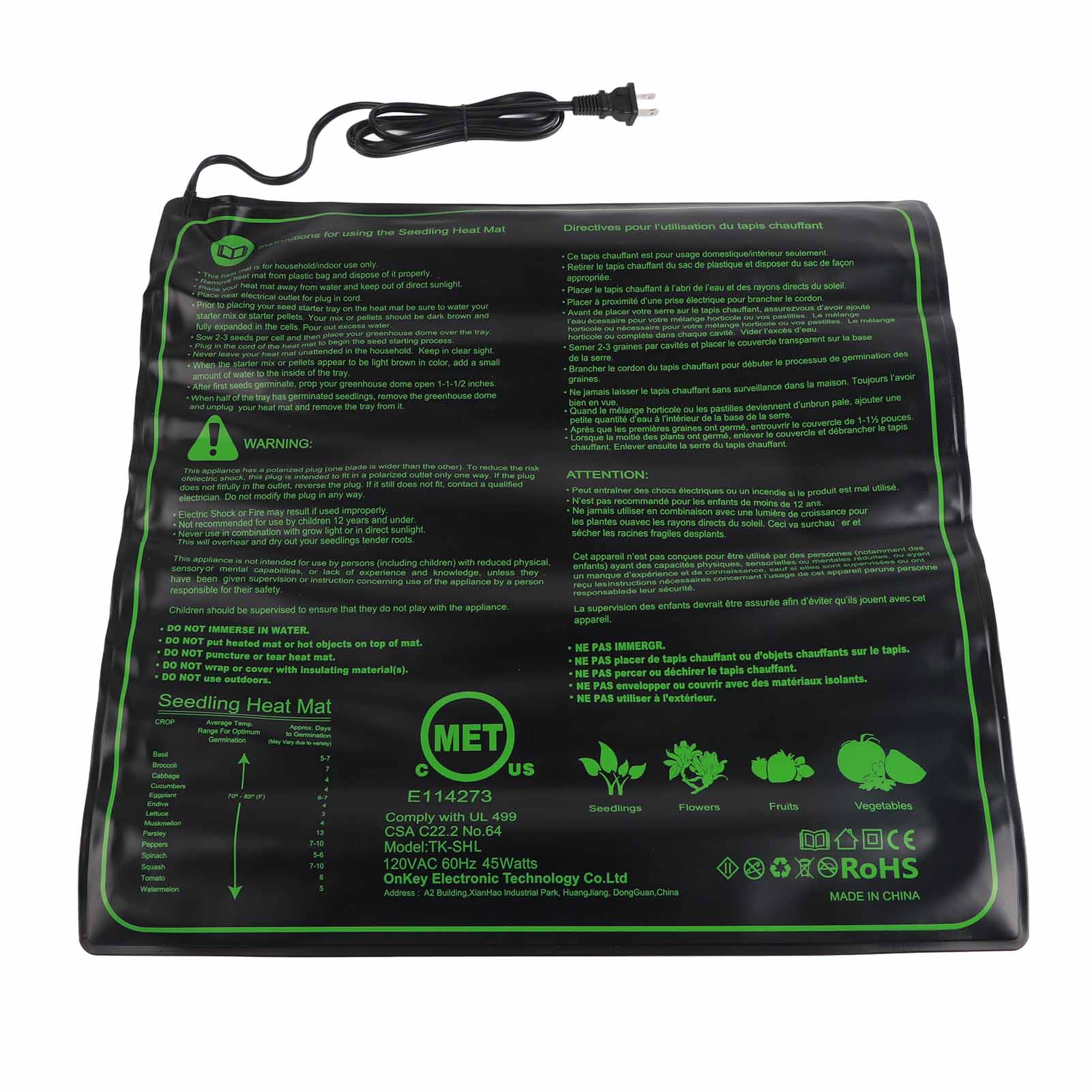 Wasserdichte Heizmatte Für Sämlinge, Warm, Sicher Und Effektiv Für Die Keimung Von Zimmerpflanzensamen. Us-stecker 100–120 V.