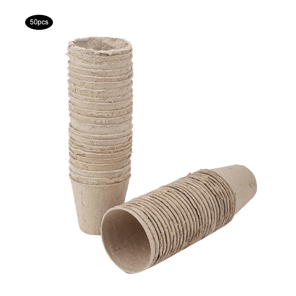Packung Mit 50 Runden Töpfen Aus Biologisch Abbaubarem Torfzellstoff, 8 X 8 Cm, Für Pflanzen Und Gartenarbeit.