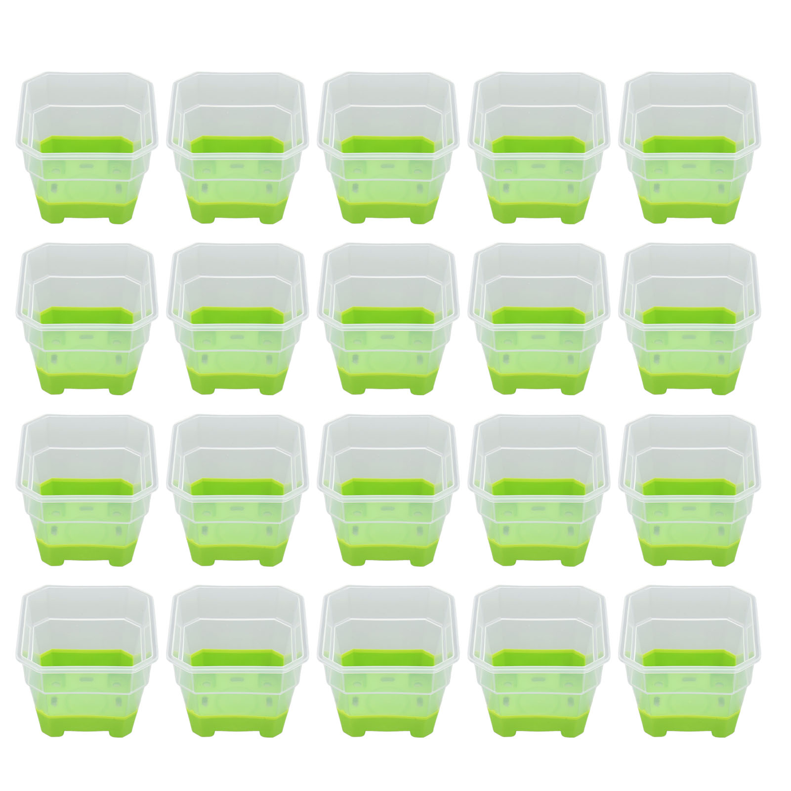 Set Mit 20 Wiederverwendbaren Quadratischen, Grünen, Transparenten Silikon-anzuchttöpfen Für Setzlinge Und Blumen.