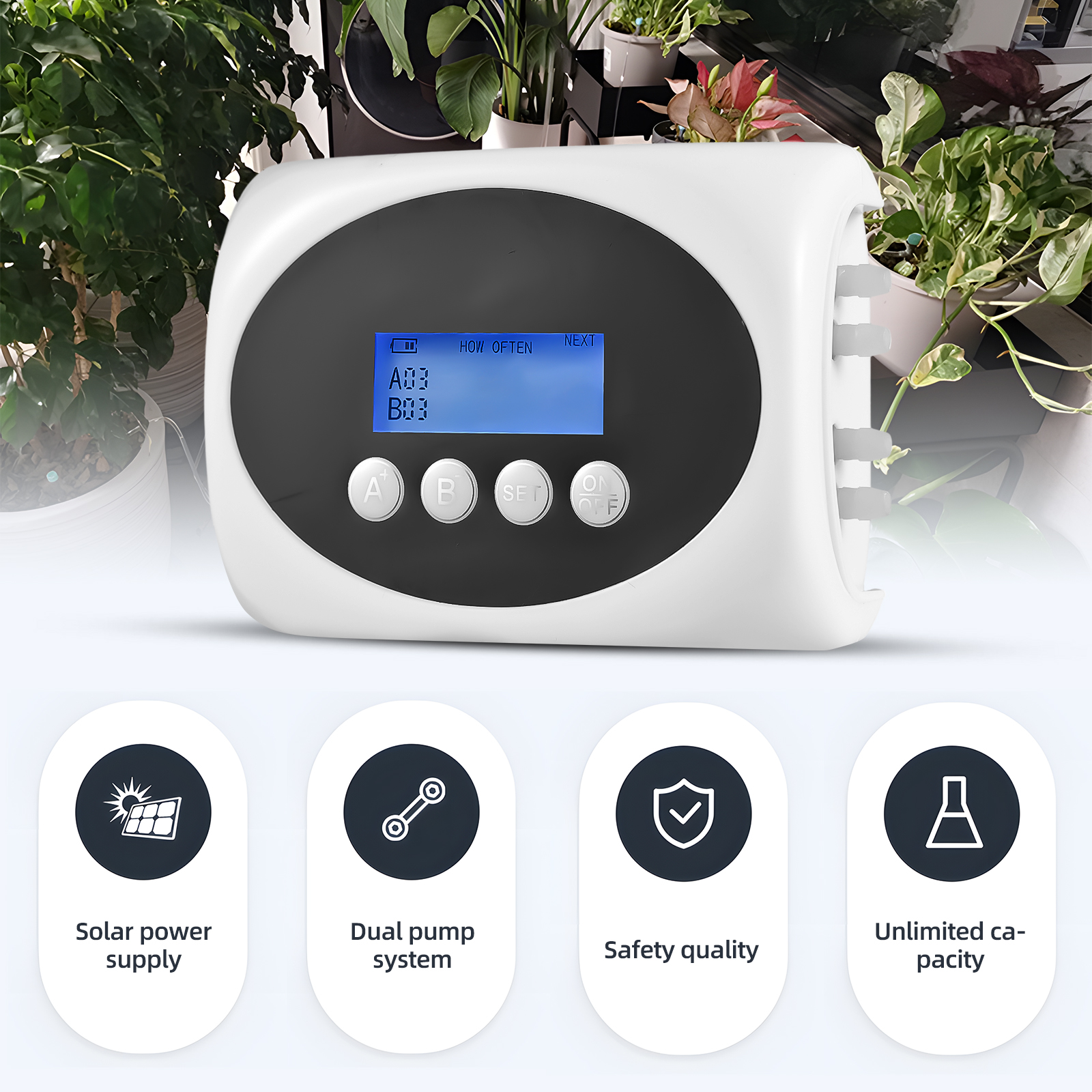 Automatisches 3-w-solar-bewässerungssystem Mit Doppelpumpe Und Zeitschaltuhr Für 15 Töpfe, Lcd-bildschirm, Usb-/solarpanel-stromversorgung, Tropfbewässerungsset, 20 M Schlauchlänge Für Blumen Und Pfla
