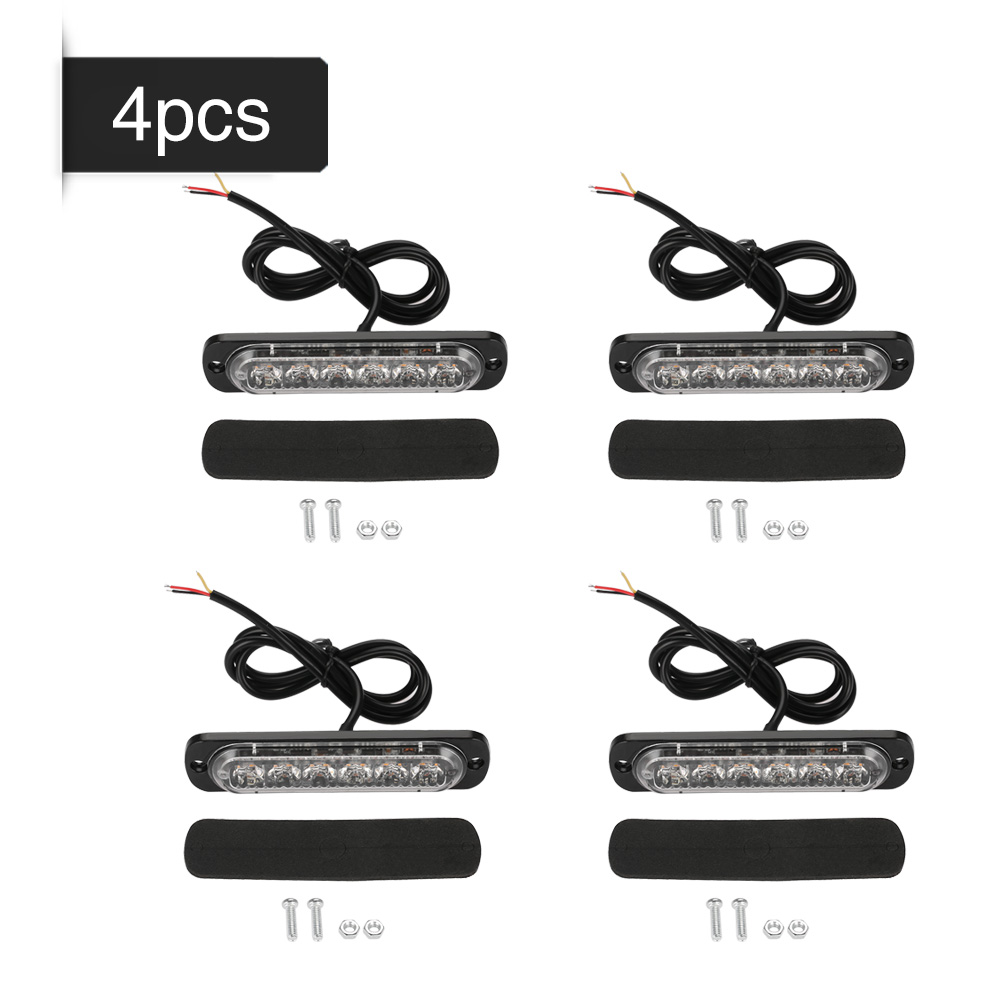 Set Aus 4 Blinkenden Warnleuchten Mit 6 Gelben Leds Für Autos (12-24v), Mit Lichtleiste.