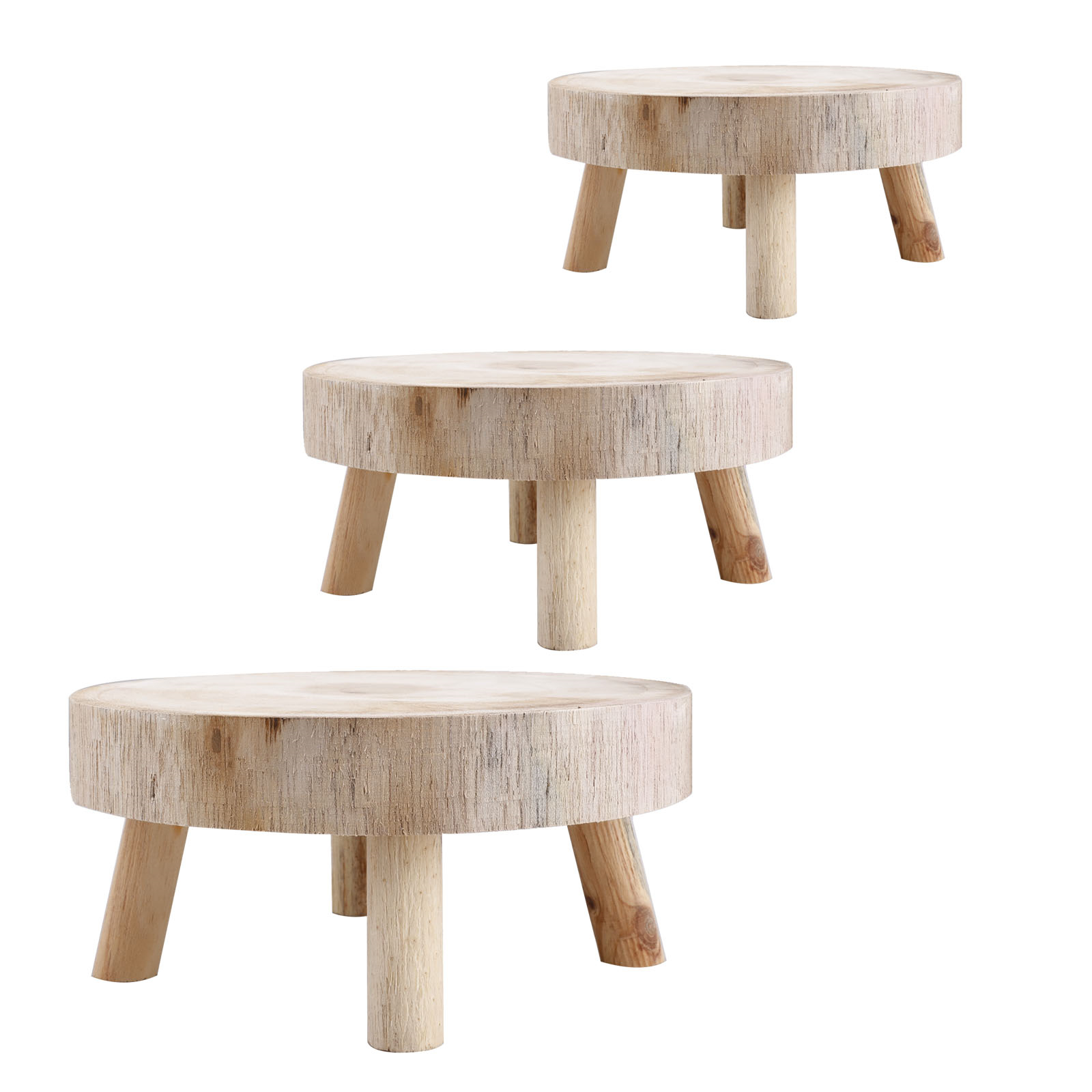 Blumenständerhocker Aus Holz, Runder Holzsockel Mit 6 Cm Hohen Beinen, Unlackiert, Größe M