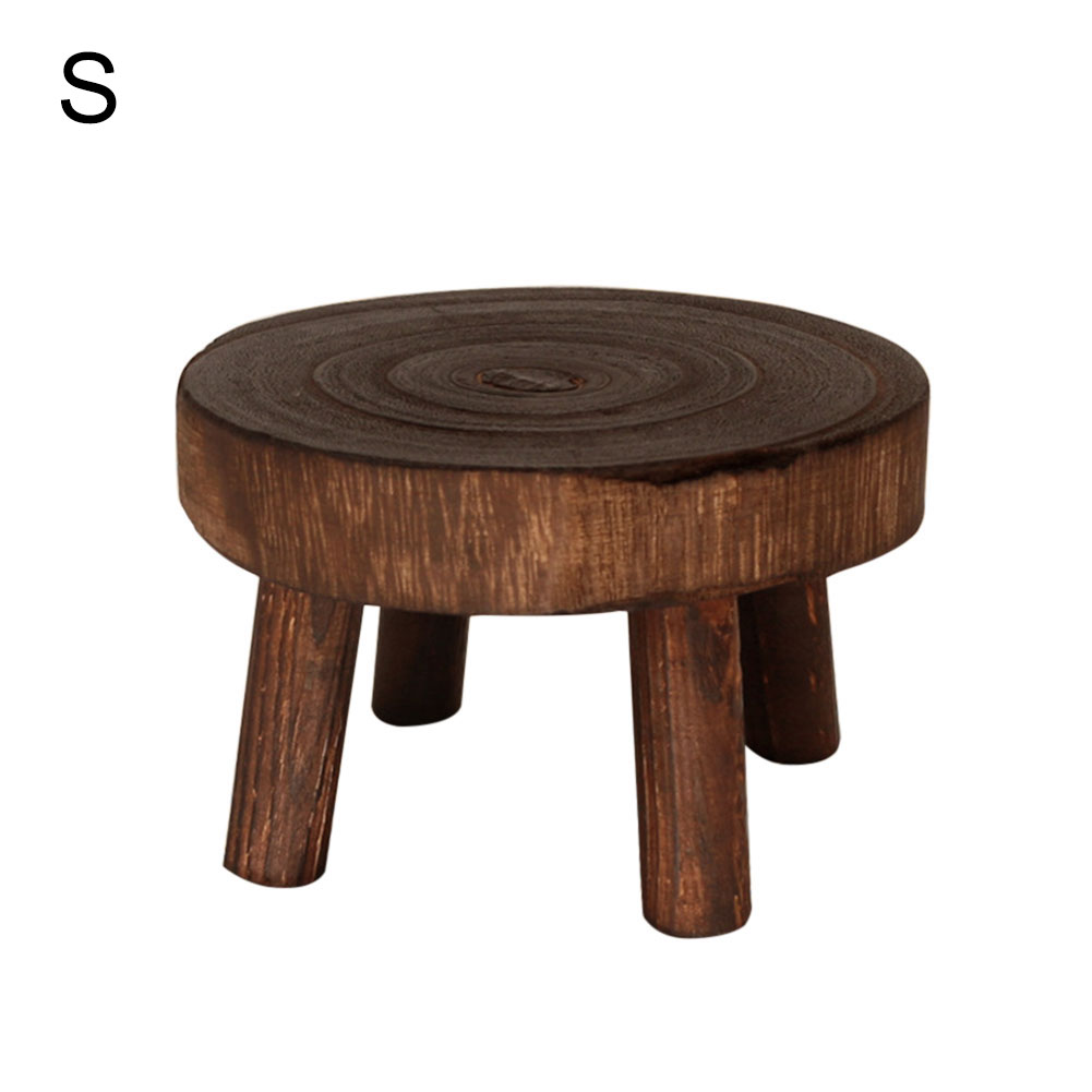 Blumenständerhocker Aus Holz, Runder Holzsockel Mit 6 Cm Hohen Beinen, Oberfläche Mit Gebranntem Tungöl, Größe S