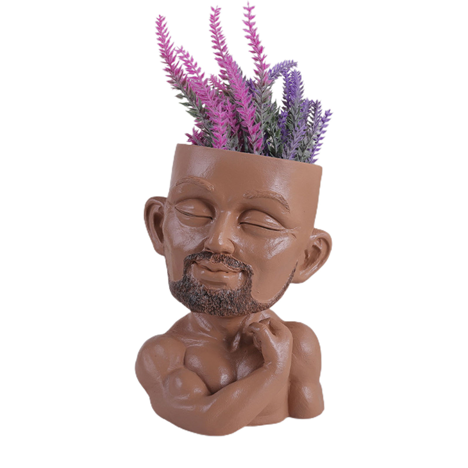 Blumentopf Aus Kunstharz Mit Dem Design Eines Muskulösen Männergesichts, Multifunktional Und Mit Einem Abflussloch Versehen.