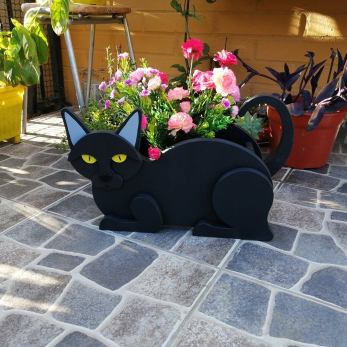 Blumentopf In Katzenform – Niedlicher Tierblumentopf – Dekoration Für Drinnen Und Draußen – Schwarze Katze