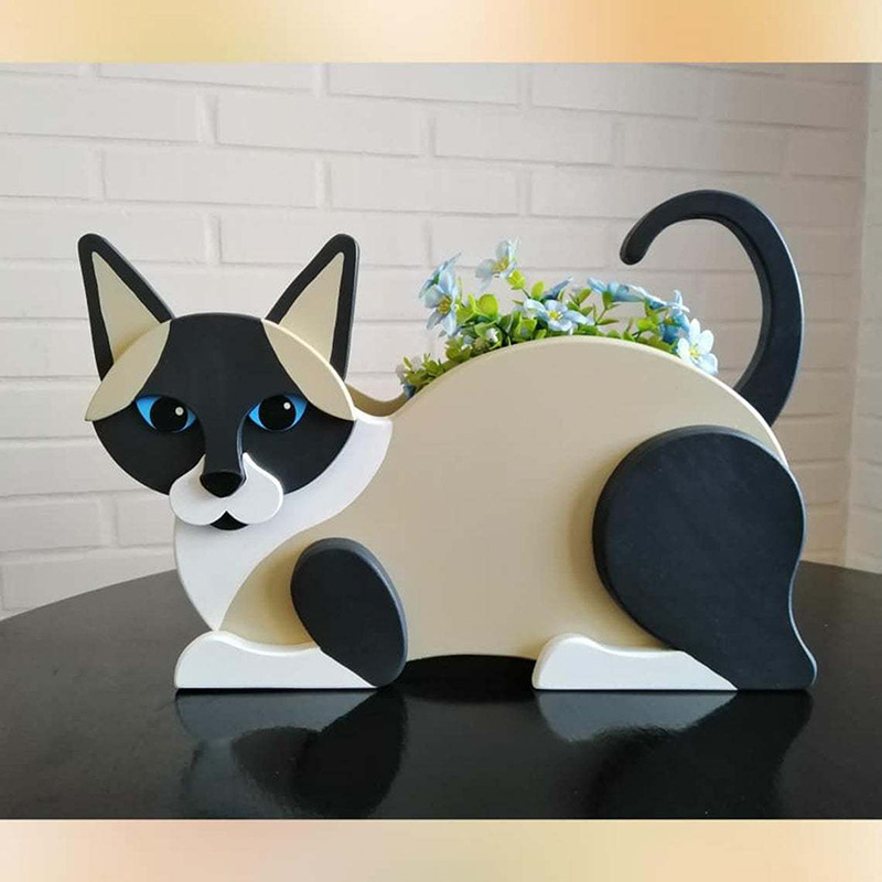 Blumentopf In Katzenform – Niedlicher Tierblumentopf – Dekoration Für Drinnen Und Draußen – Siamkatze