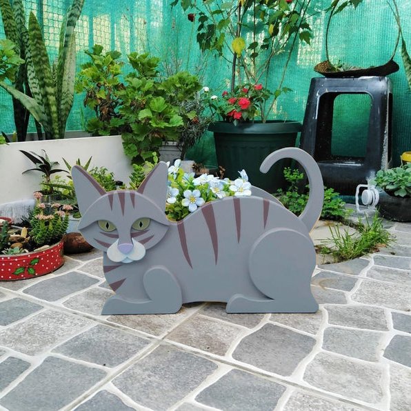 Blumentopf In Katzenform – Niedlicher Tierblumentopf – Dekoration Für Drinnen Und Draußen – Blaue Katze