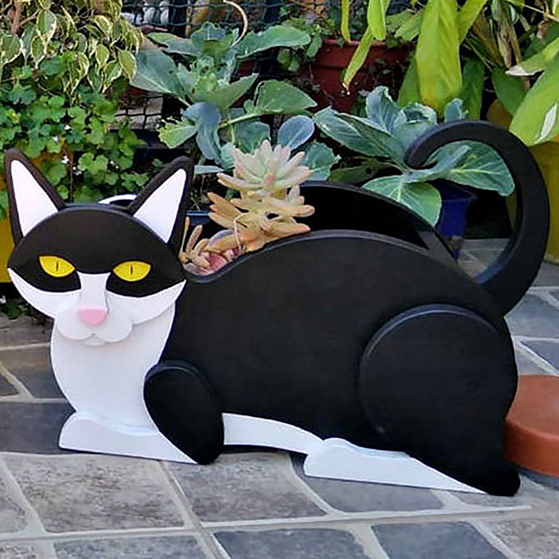 Blumentopf In Katzenform – Niedlicher Tierblumentopf – Dekoration Für Drinnen Und Draußen – Schwarz-weiße Katze