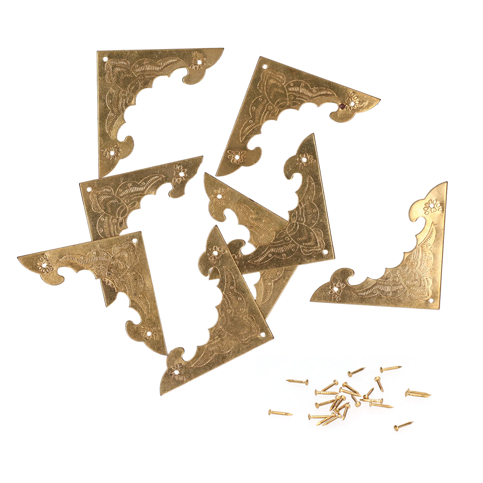 Set Mit 8 Antiken Eckenschützern Aus Messing Für Holzkisten Und -schränke.