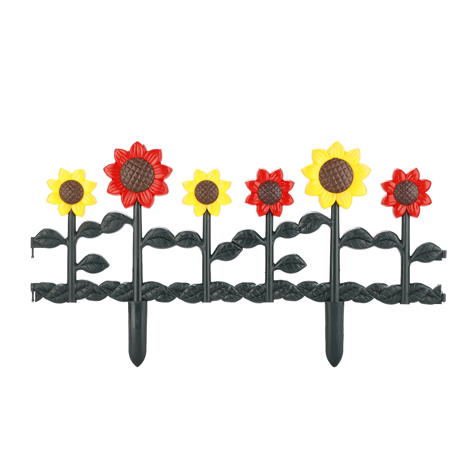 Gartenzaun Aus Latten, Rasen, Blumenbeete, Pflanzrabatten, Dekorative Sonnenblume, Landschaftswegplatten