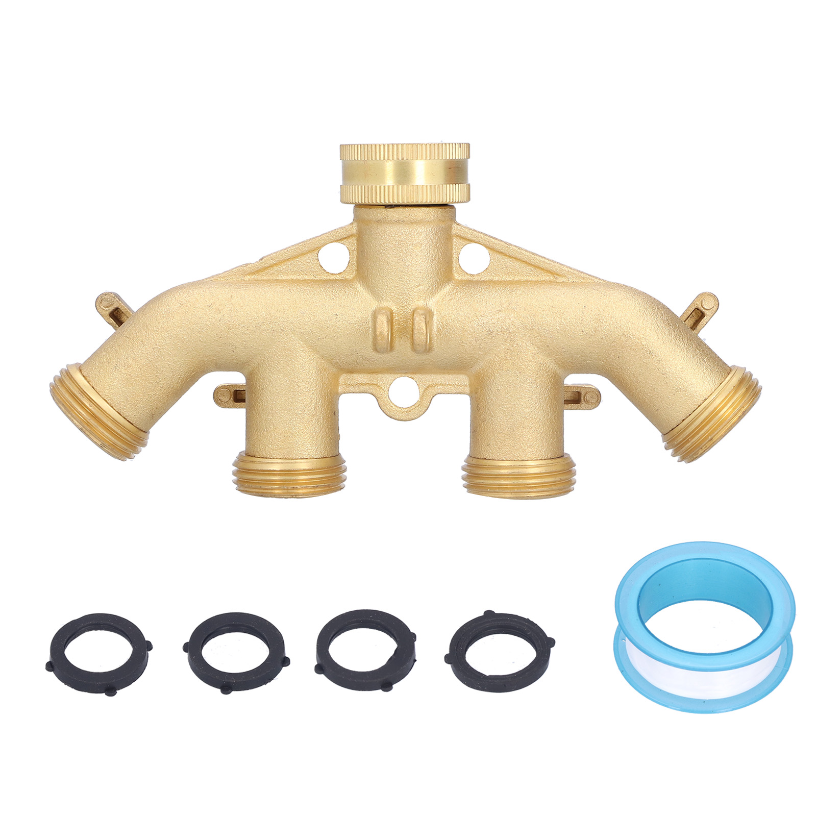 4-wege-y-verbinder G3/4 Für Gartenschläuche, Aus Messing, Mit Adapter Und Wasserhahnanschluss. Bewässerungszubehör.