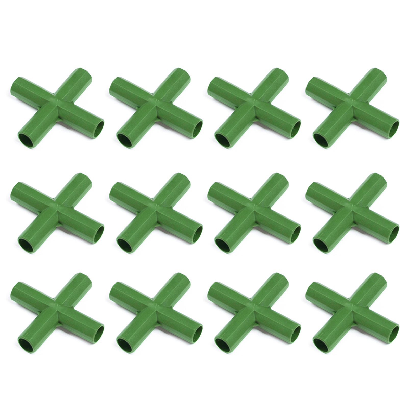 Packung Mit 12 Flachen 4-wege-verbindern Für Gewächshauskonstruktionen, Aus 11 Mm Pp-kunststoff, Für Pflanzenstützen, Obstgärten Und Gärten.