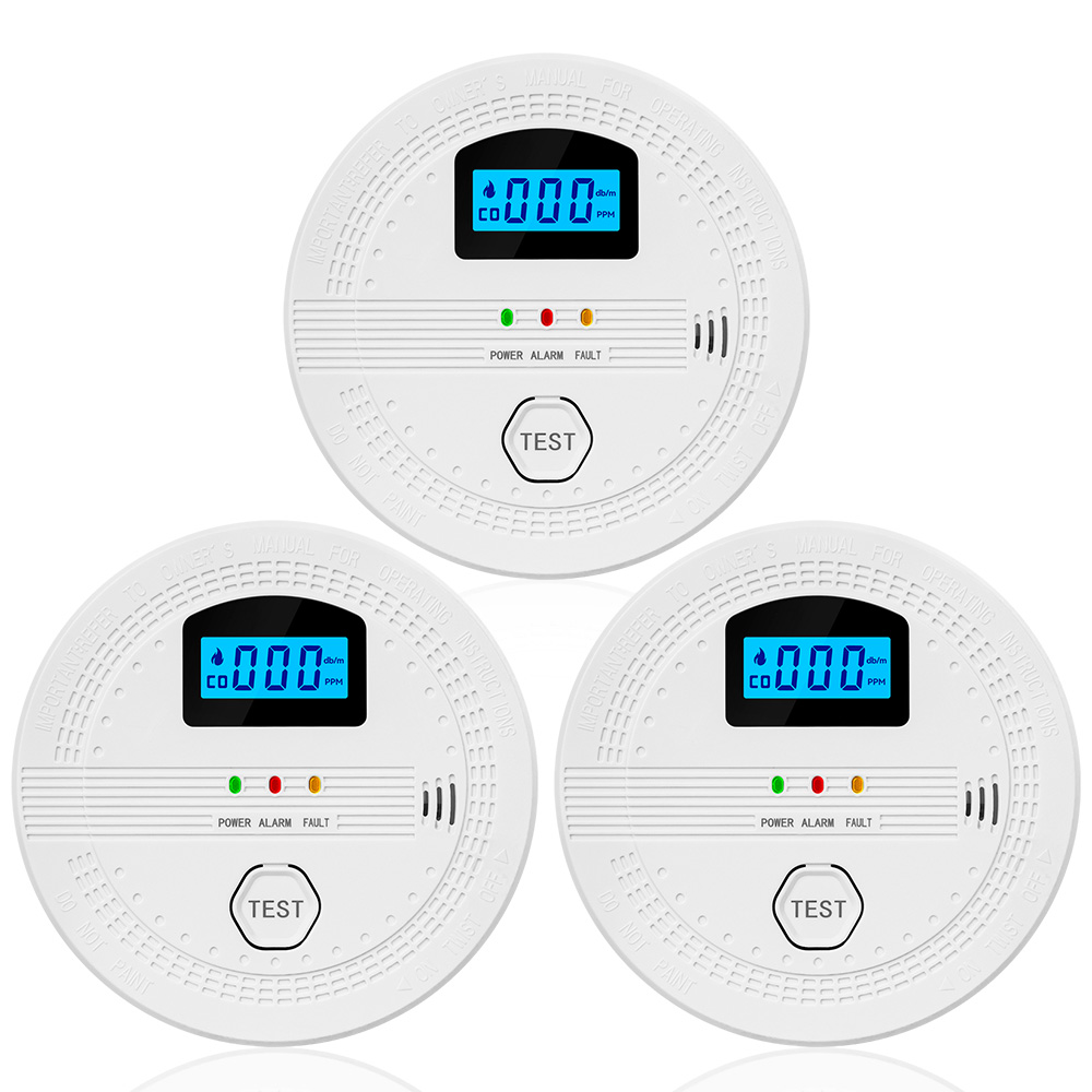Set Mit 3 2-in-1-rauch- Und Kohlenmonoxidmeldern Mit Lcd-display, Akustischem Und Optischem Alarm Sowie Warnung Bei Niedrigem Batteriestand. Ideal Für Zuhause, Büro, Garage, Hotel Oder Wohnung.