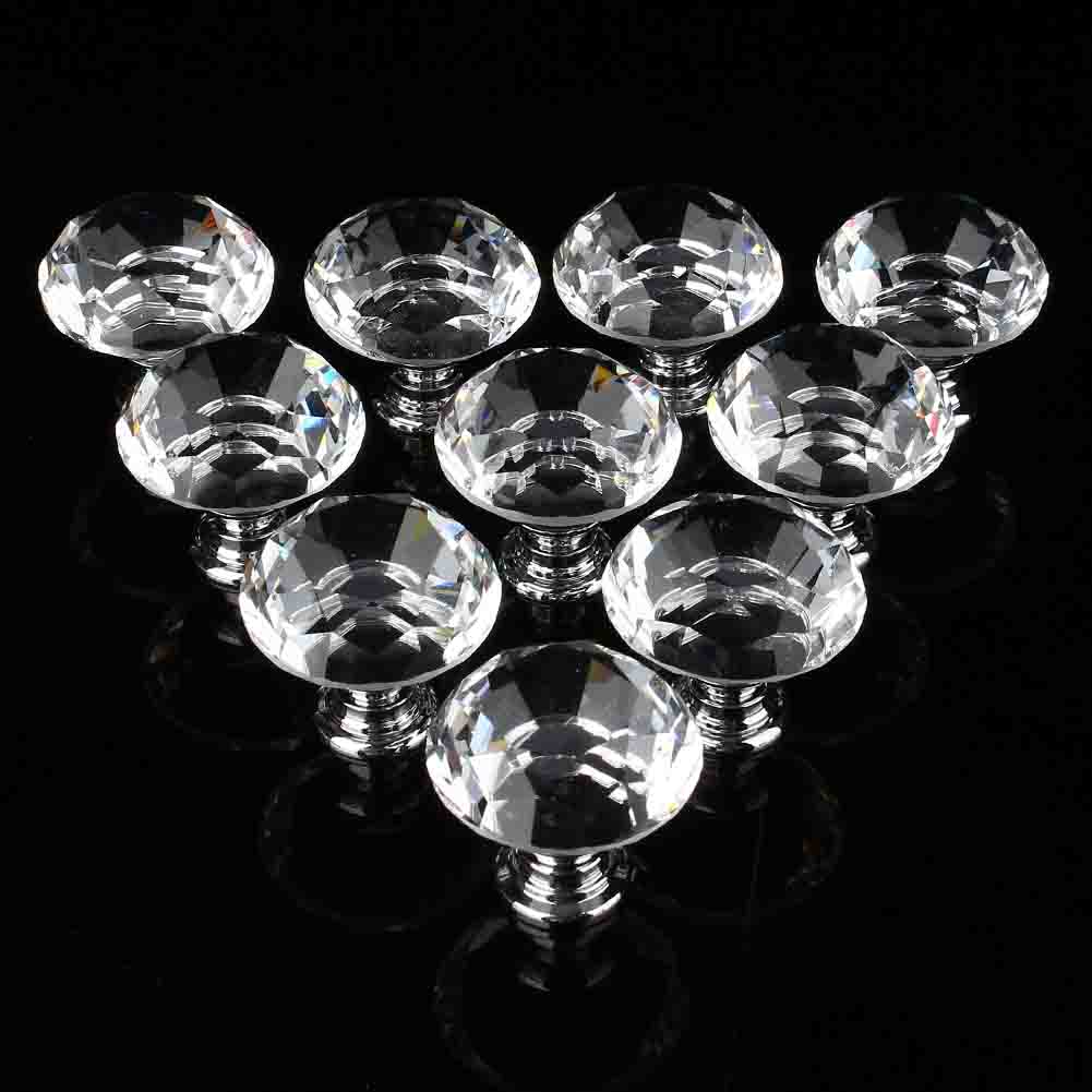 Set Mit 10 Kristallglas-möbelknöpfen Für Schubladen Und Kommoden.