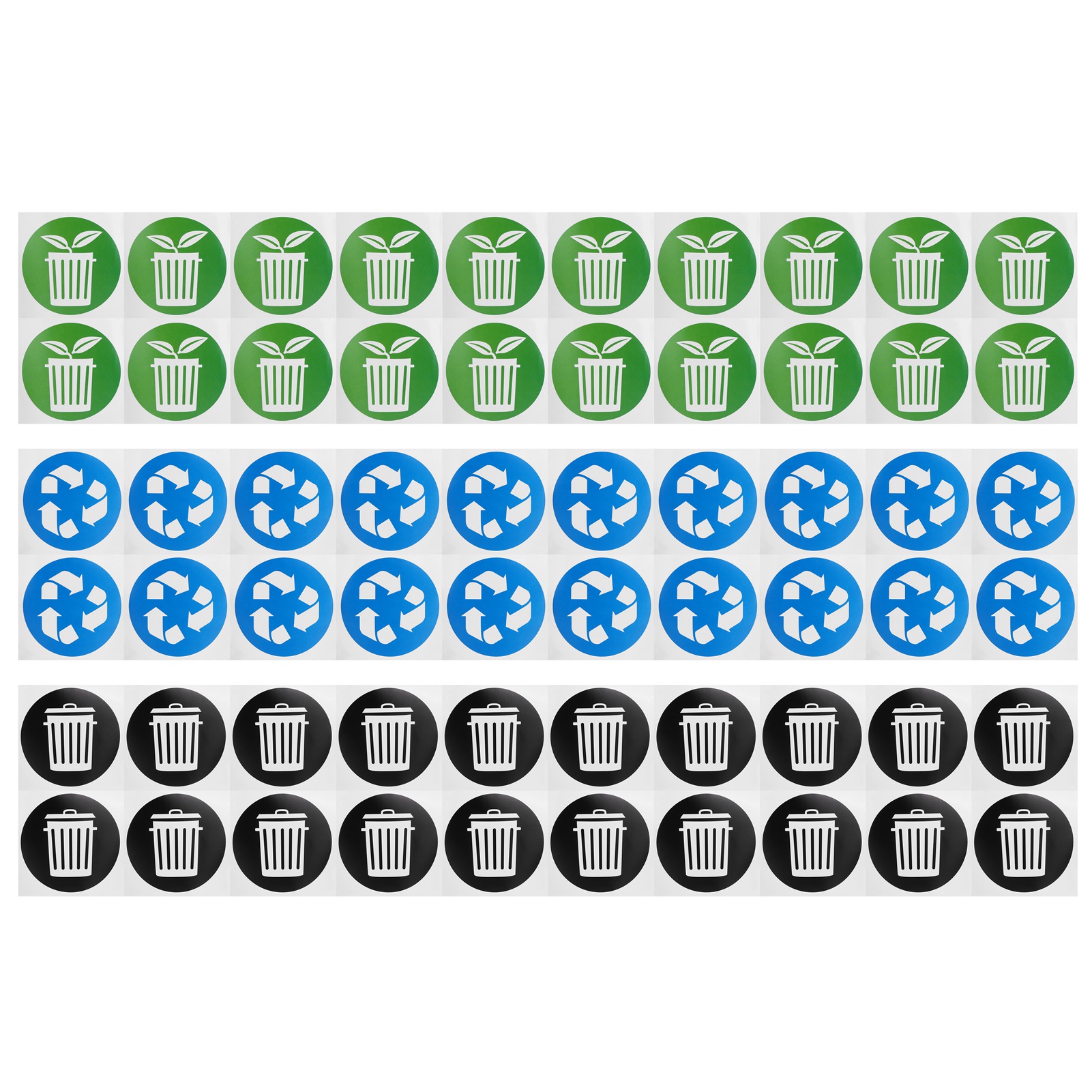 Packung Mit 60 Runden Aufklebern Für Recyclingbehälter.