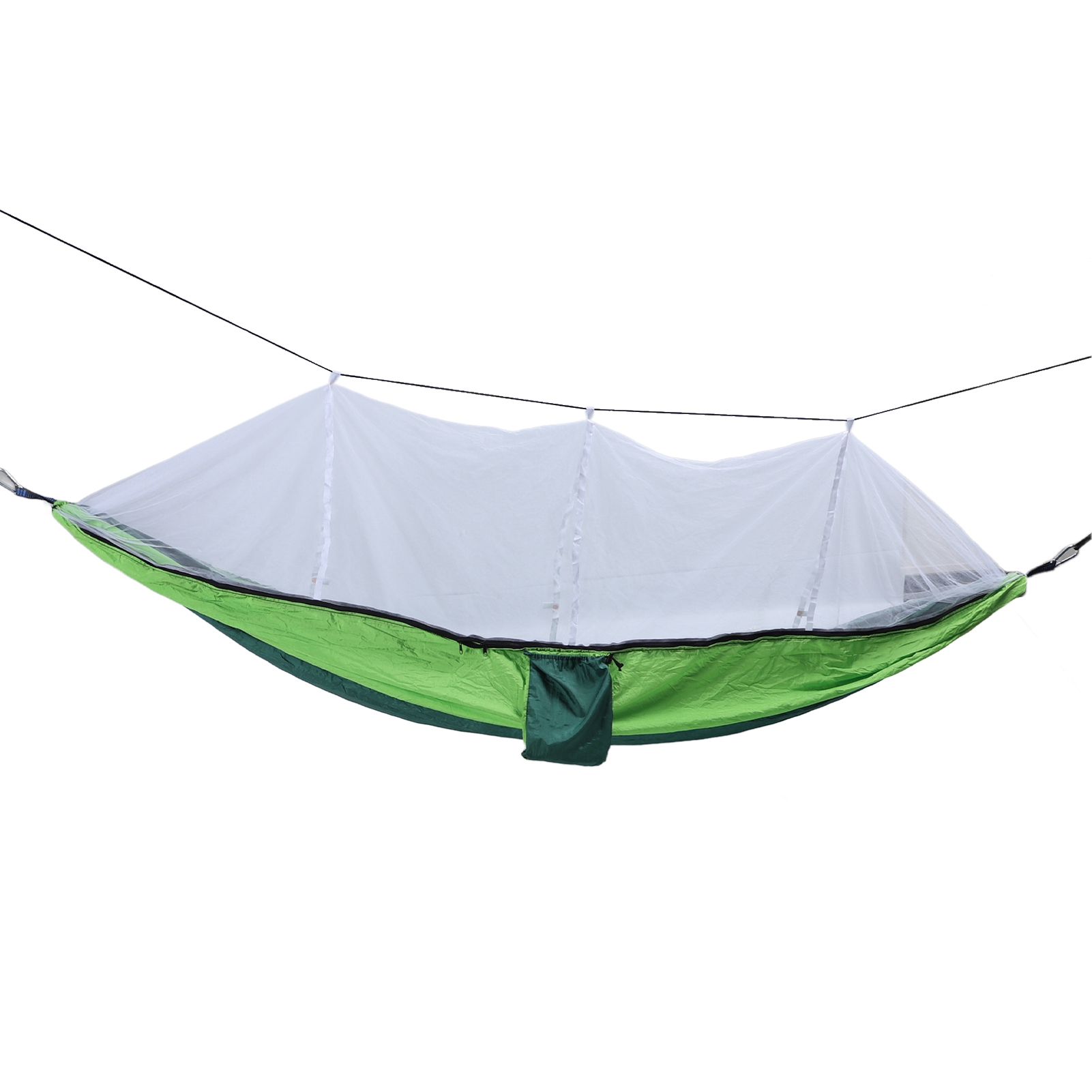 Leichte, Tragbare Outdoor-hängematte Mit Einer Tragkraft Von Bis Zu 300 Kg (661 Lb) Inklusive Netz, Ideal Für Camping, Picknicks Und Gärten, Dunkelgrün Mit Weißem Und Fruchtgrünem Netz.