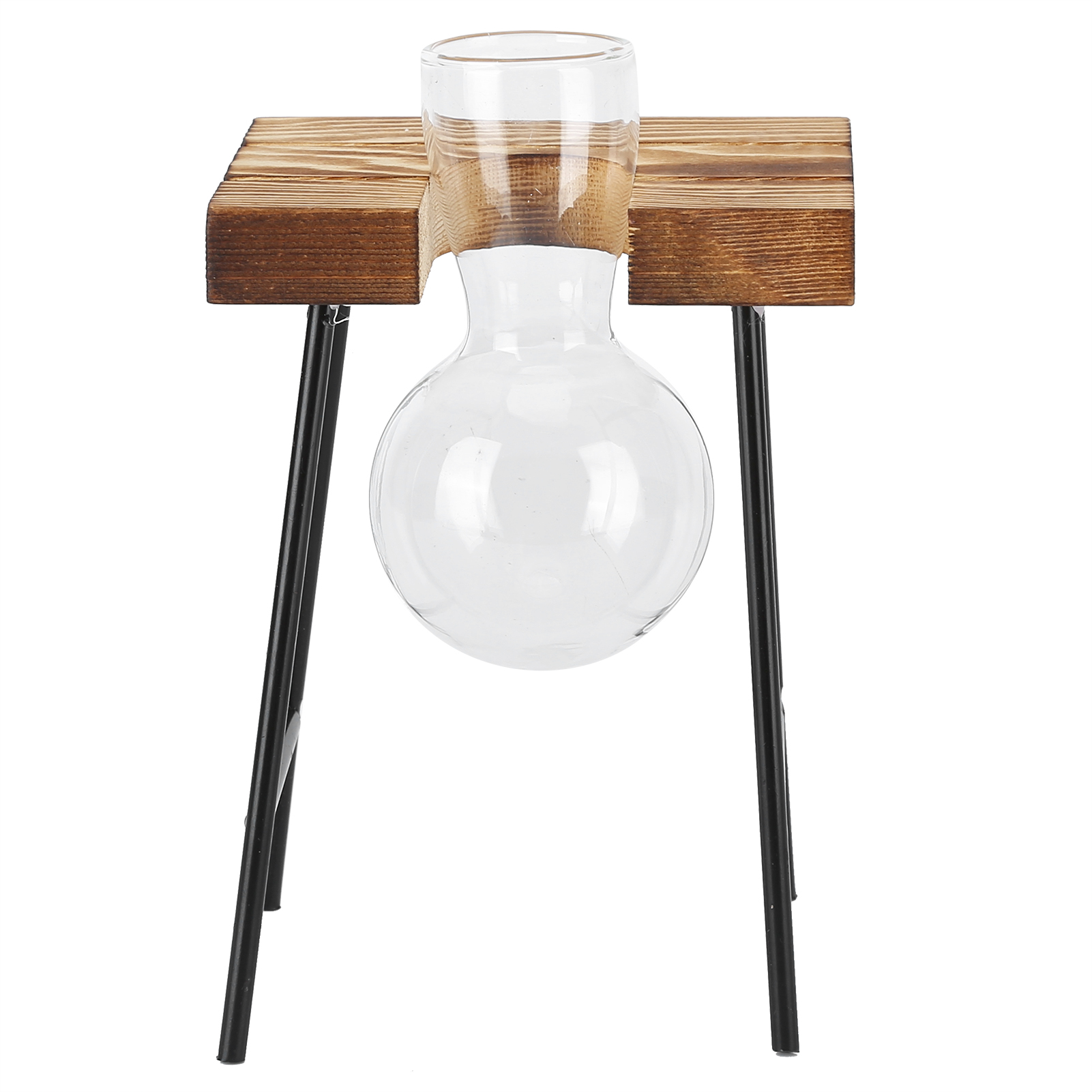 Glas-tischblumentopf Mit Holzständer, Glasvase Für Hydrokulturpflanzen, Ideal Für Zuhause, Büro Und Garten (1 Flasche)