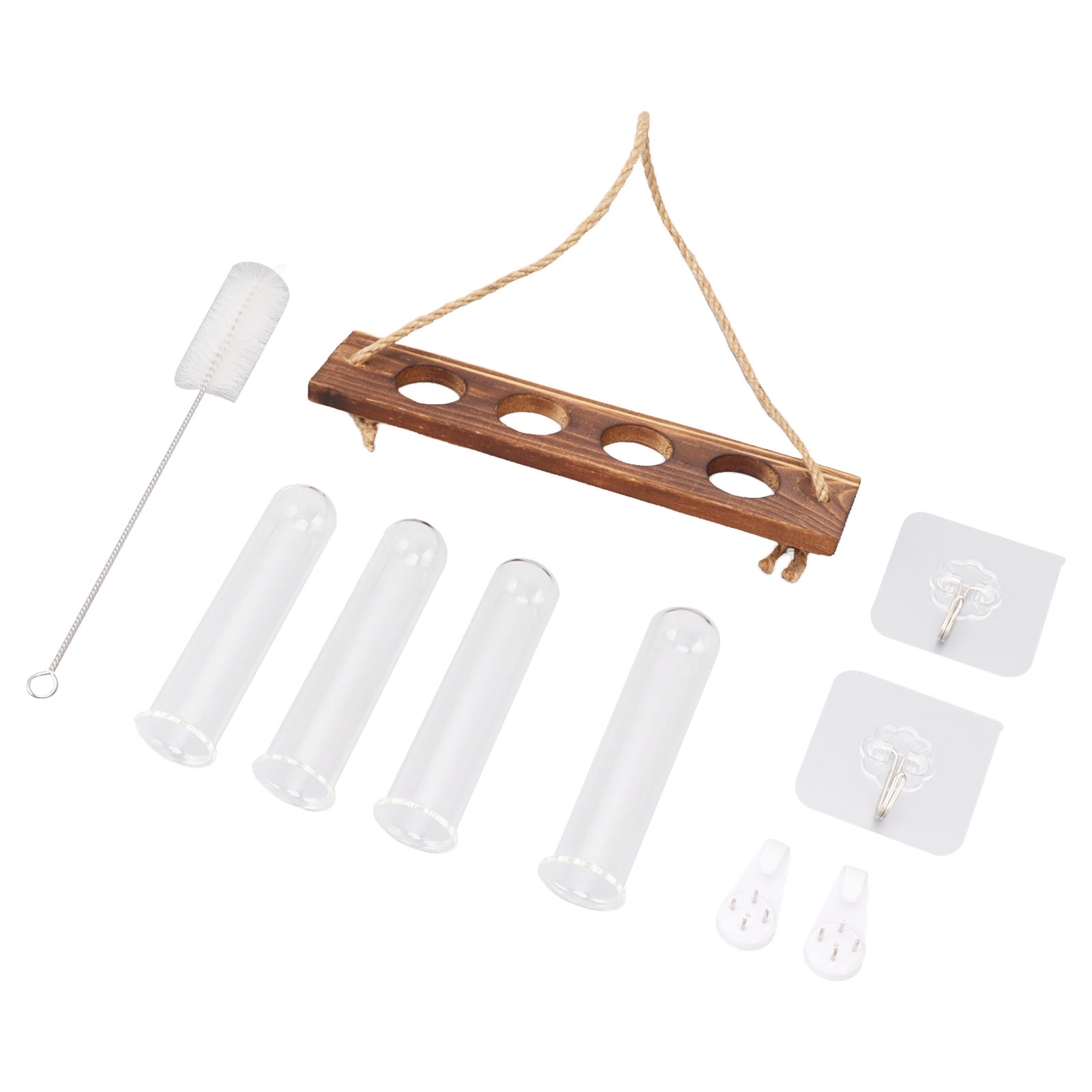 Wandterrarium Mit 1 Ebene Und 4 Löchern, Mit Holzständer Und Mini-reagenzgläsern, Retro-stil, Leuchtende Farben.