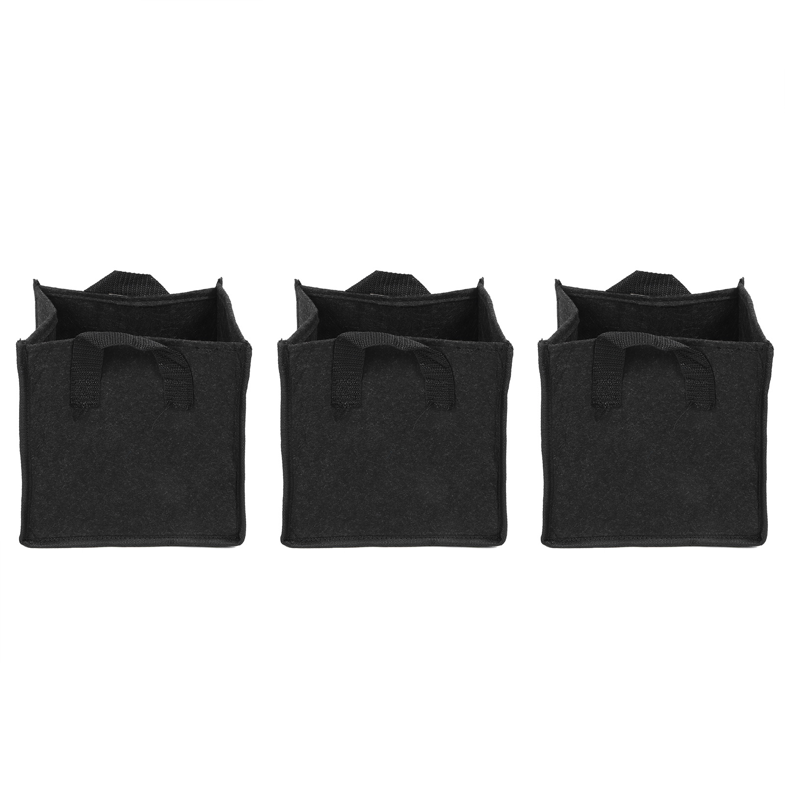 Set Aus 3 Quadratischen Schwarzen Filz-pflanzsäcken Mit Griffen, Zum Anbau Von Gartengemüse (19,5 X 19,5 X 20 Cm).