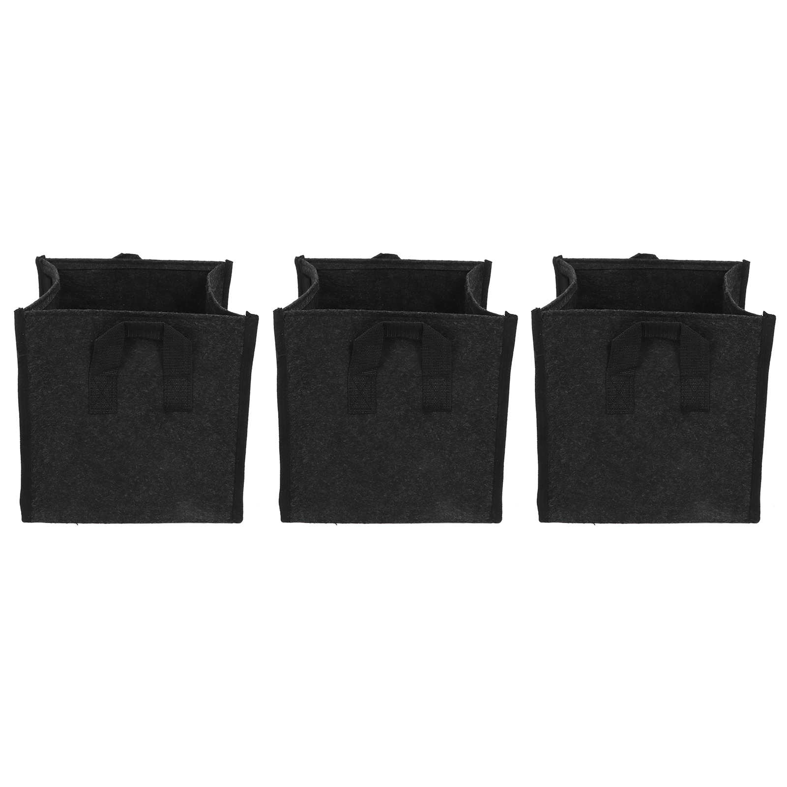 Set Aus 3 Quadratischen Schwarzen Filz-pflanzsäcken Mit Griffen, Zum Anbau Von Gartengemüse (23,5 X 23,5 X 25 Cm).