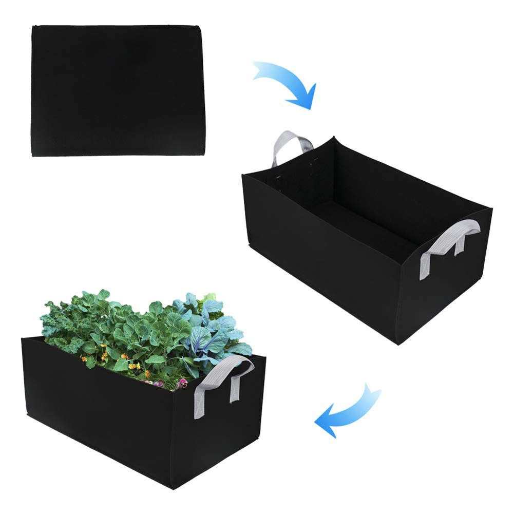 Set Aus 3 Rechteckigen Grünen Filz-pflanzsäcken (60 X 30 X 20 Cm) Mit Griff, Für Blumen Und Gemüse.