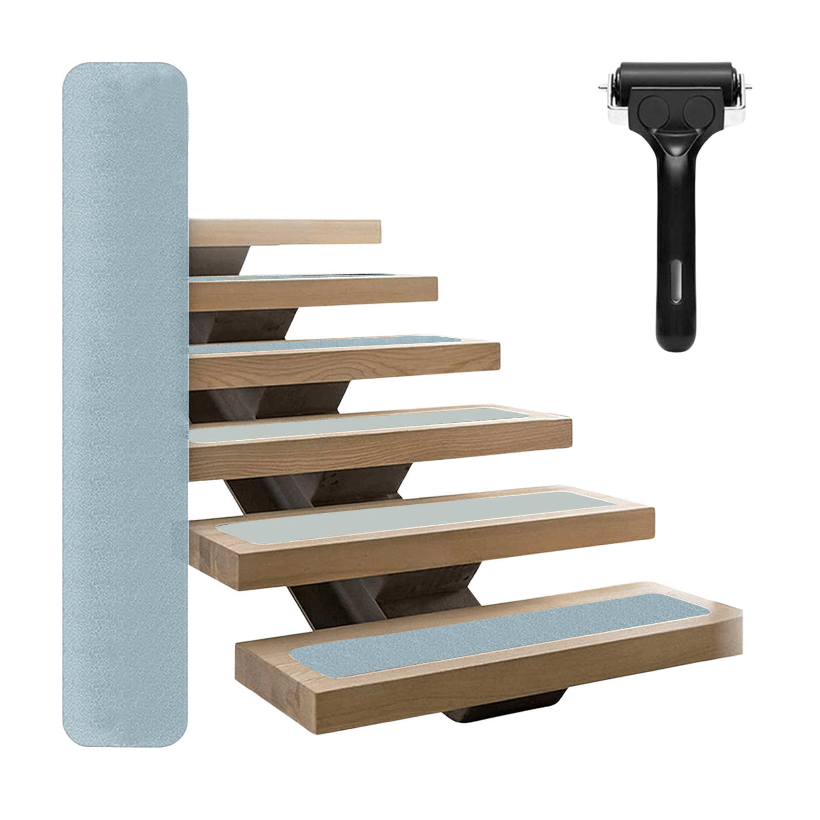 Packung Mit 15 Vorgeschnittenen Peva-antirutschstreifen Mit Rolle Für Treppen, 15 X 76 Cm, Grau
