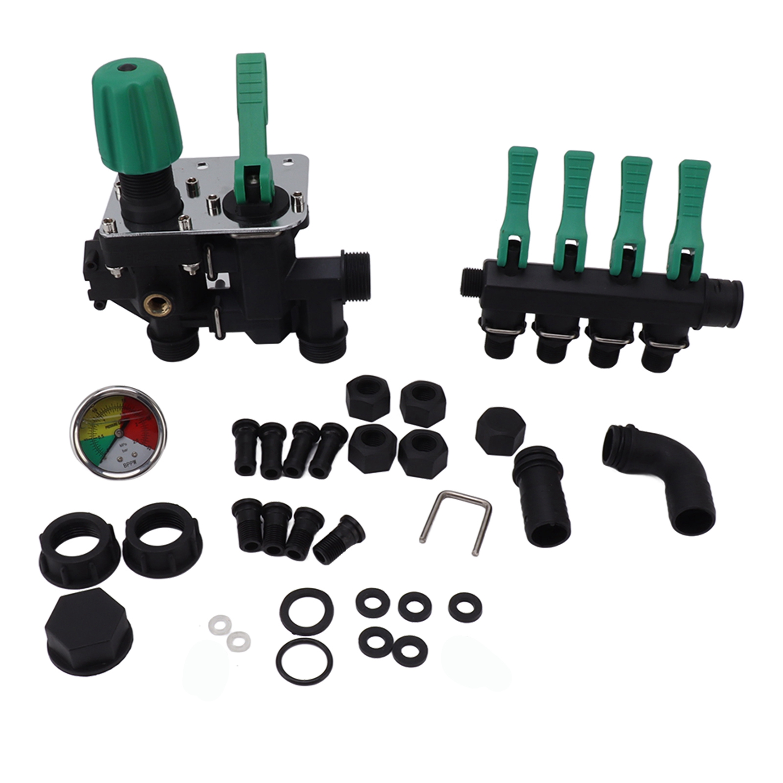4-wege-gartenschlauchverteiler Mit Y-ventil, Separatem Schalter, Multifunktional, Einfache Installation, Rostfrei, Für Garten- Und Landwirtschaftszwecke, Mit Manometer.