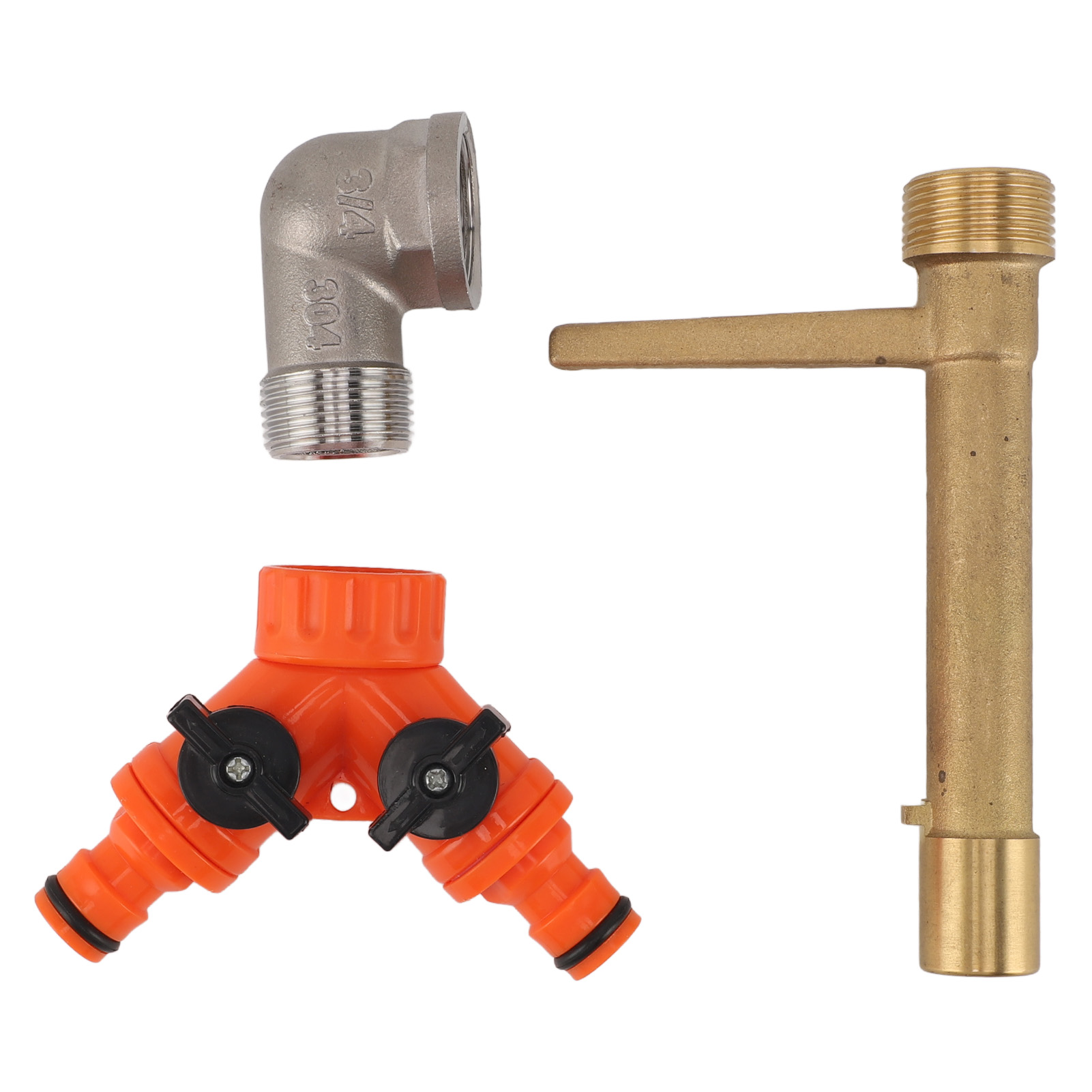 G3/4 Messing-schnellkupplungsventilschlüssel Mit 2-wege-gartenschlauchverteiler, Schnellwassereinlassventilschlüssel Für Die Gartenbewässerung