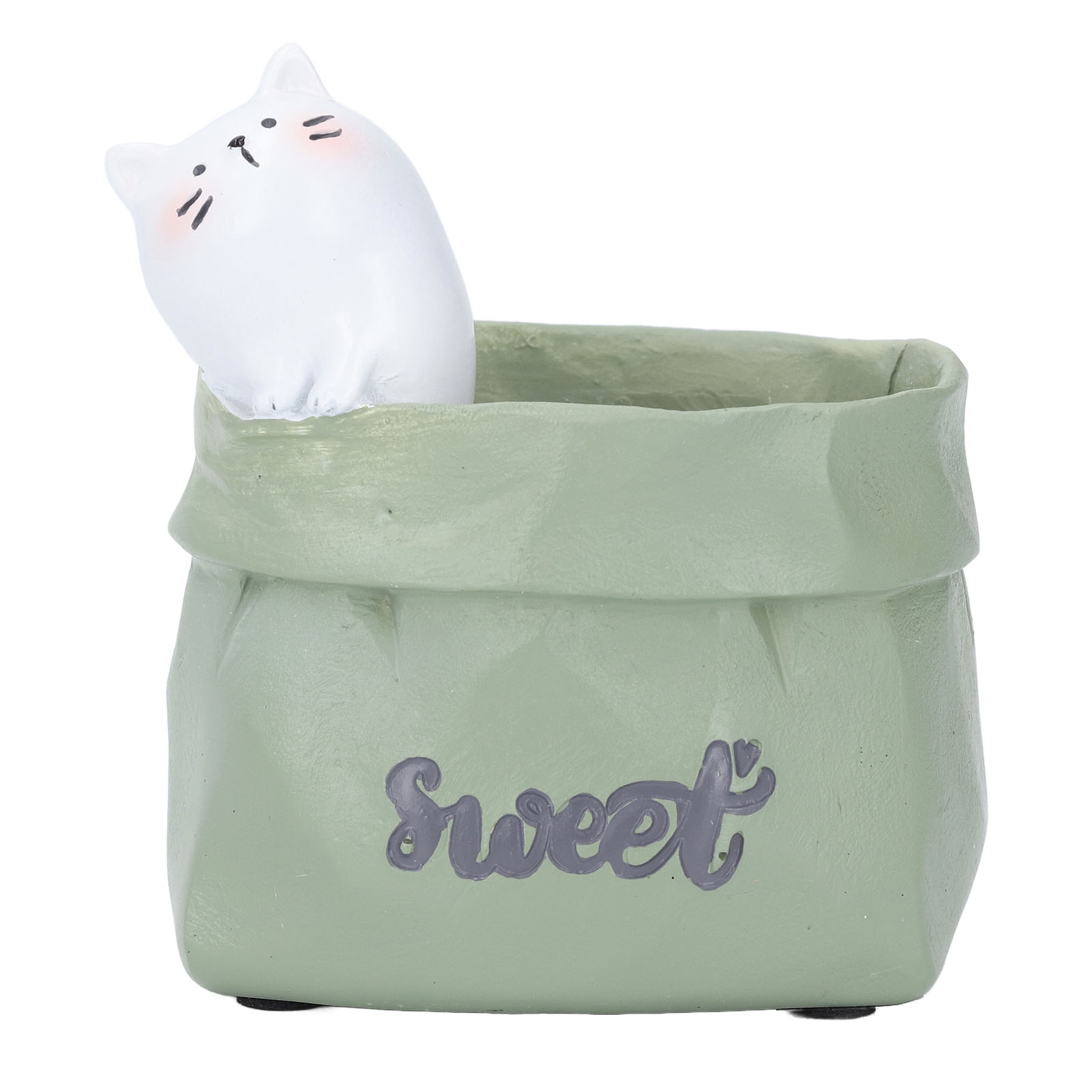 Dekorativer Stiftehalter Aus Kunstharz, Niedliches Tiermotiv In Einer Einkaufstasche, Kleiner Topf Für Sukkulenten, Ideal Für Schlafzimmer Oder Büro, Einzugsgeschenk, Katze.