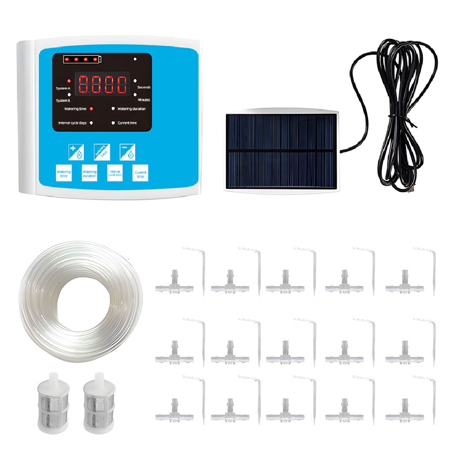 Automatisches Tropfbewässerungsset, Usb- Und Solarbetrieben, Sprachsteuerung, Automatisches Bewässerungssystem Mit Zwei Pumpen Für 15 Töpfe Im Innenbereich, Ideal Für Terrasse, Rasen, Gewächshaus Oder