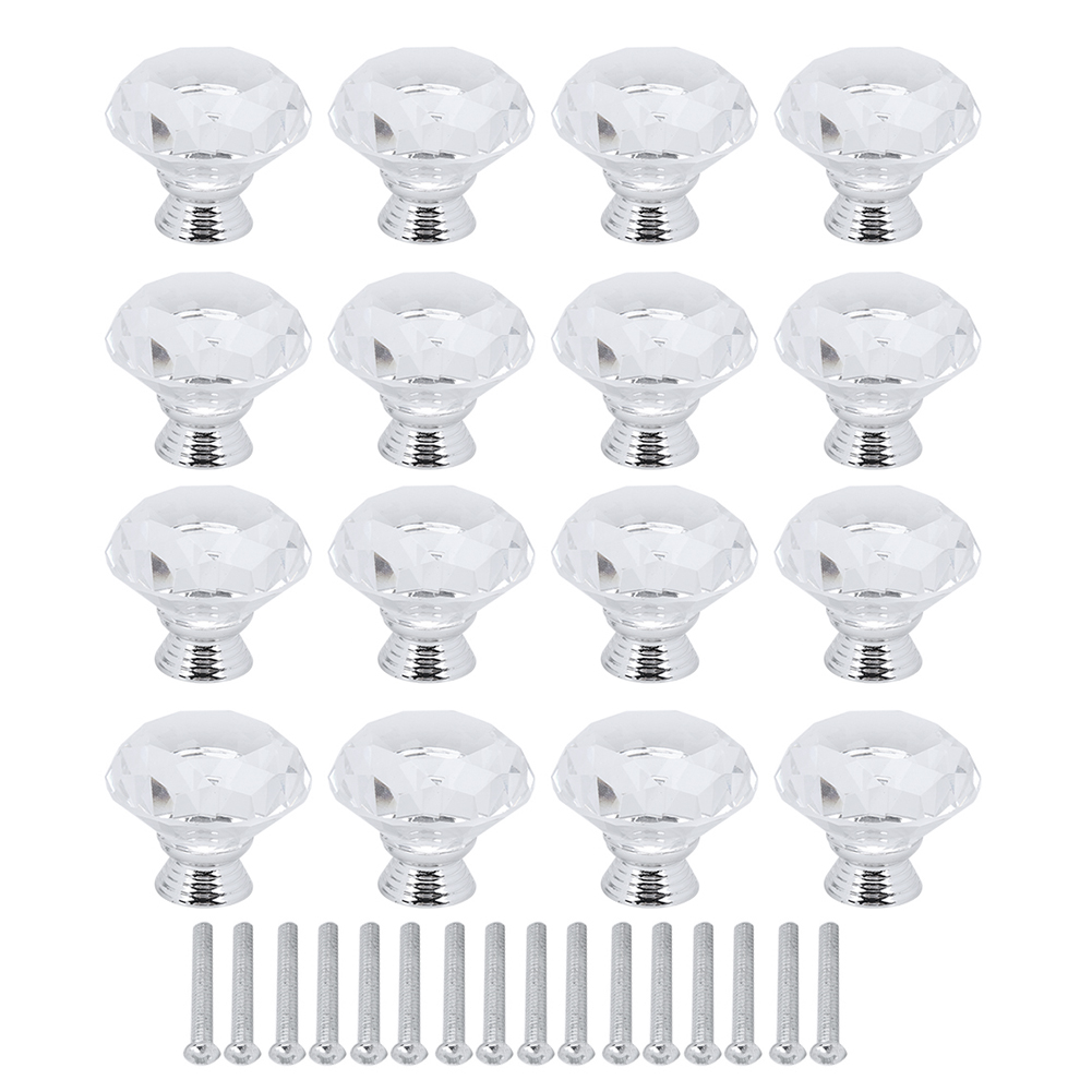 Set Aus 16 Türknöpfen Aus Kristallglas, Rautenförmig, 40 Mm, Für Schubladen Und Schränke.