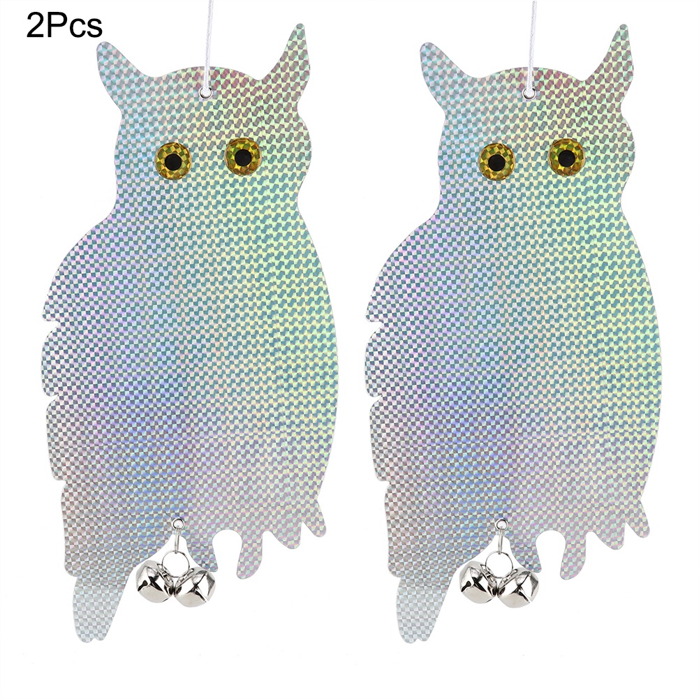 Set Mit 2 Reflektierenden, Eulenförmigen Vogelabwehrmitteln Zum Aufhängen, Wirksam Für Den Garten.