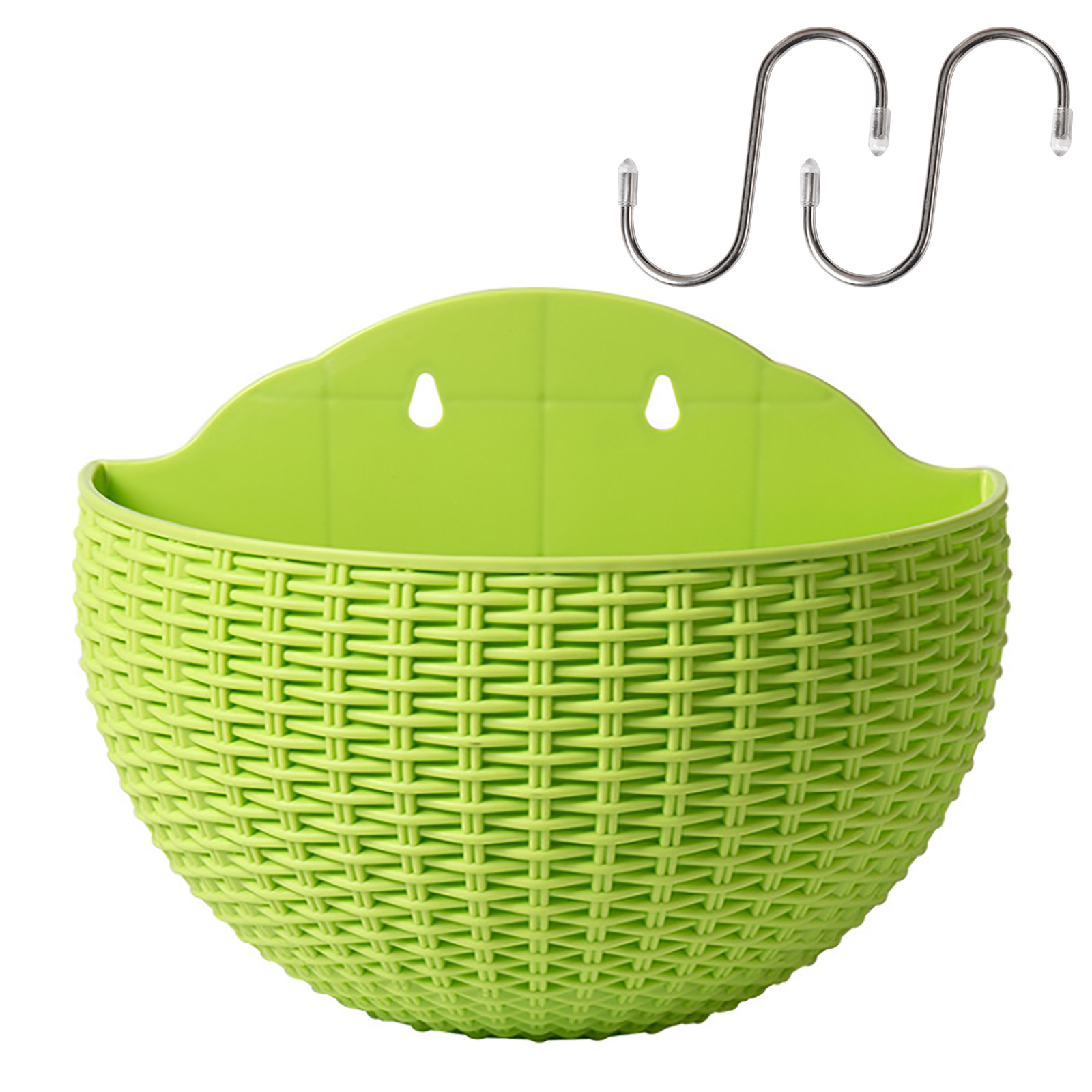 Set Aus 2 Halbrunden, Wandmontierten Blumentöpfen Aus Synthetischem Rattan, Hellgrün, Für Den Innen-, Außenbereich Und Balkon.